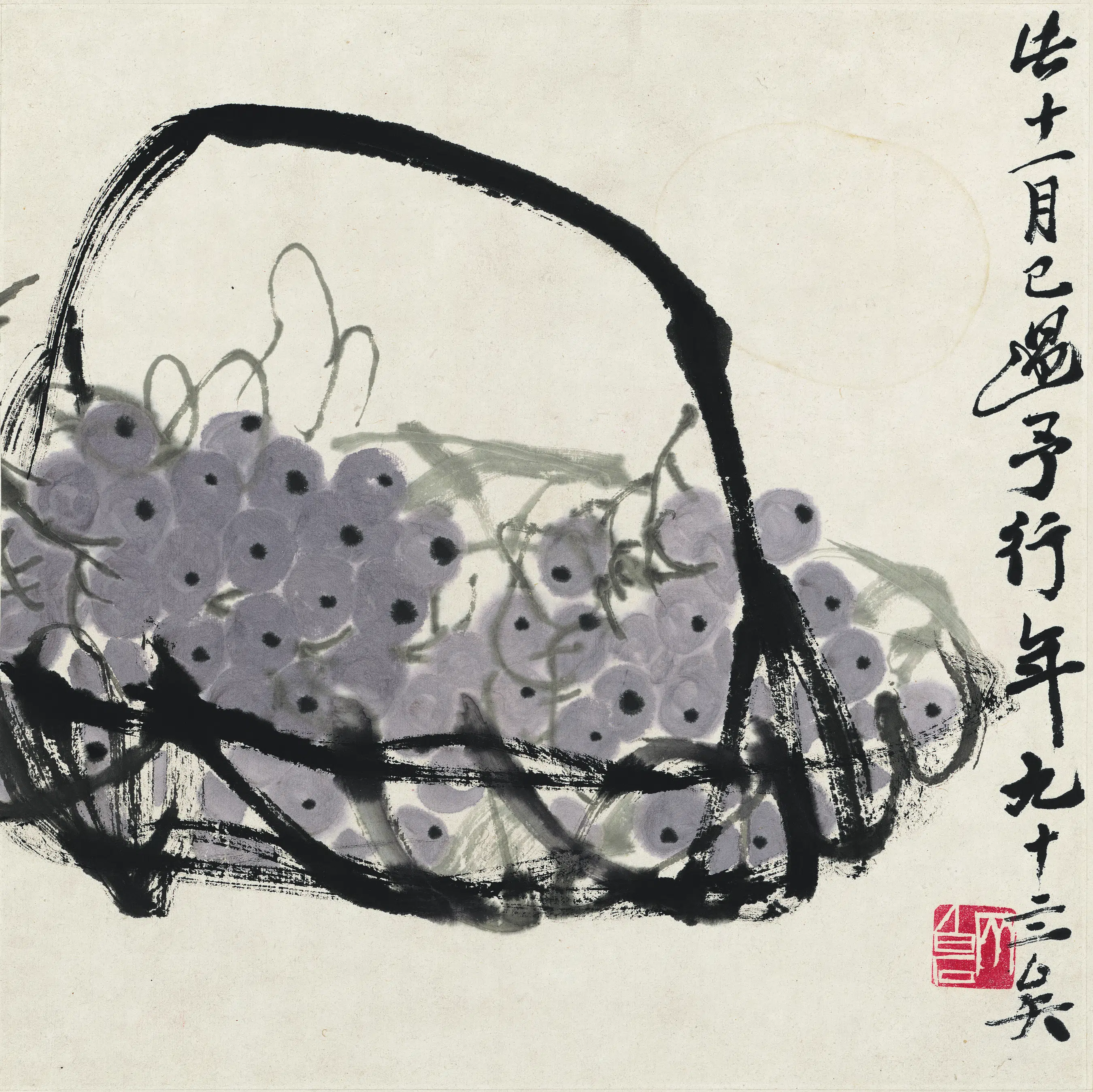 近现代【齐白石】《花果草虫册-葡萄图》
