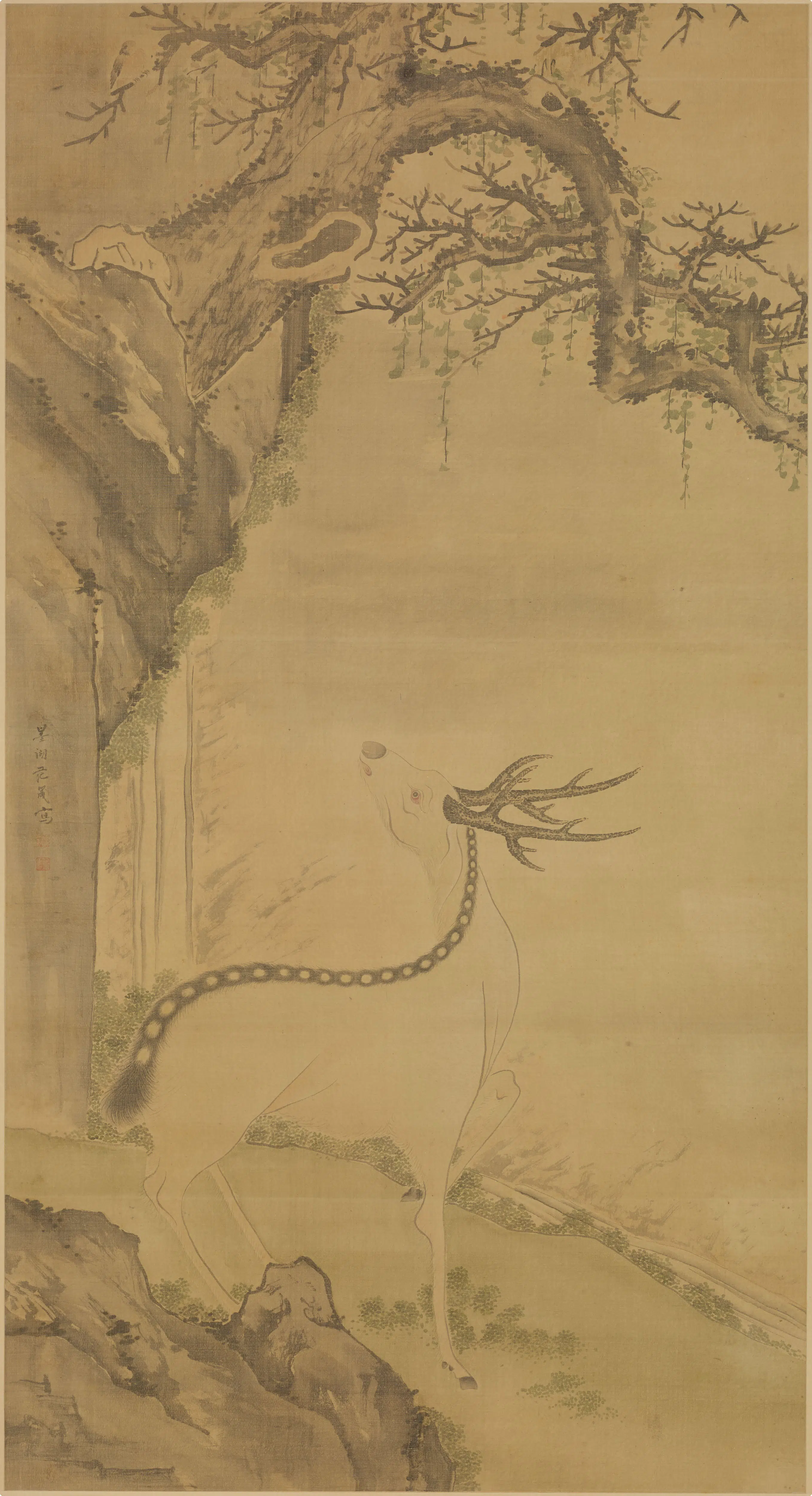 明清【范箴】《柏鹿图轴》