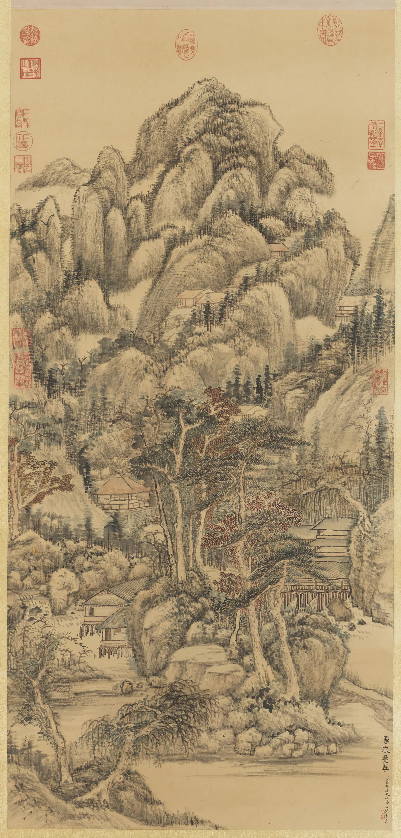 清代【董邦达】《云岚迭（叠）翠图轴》