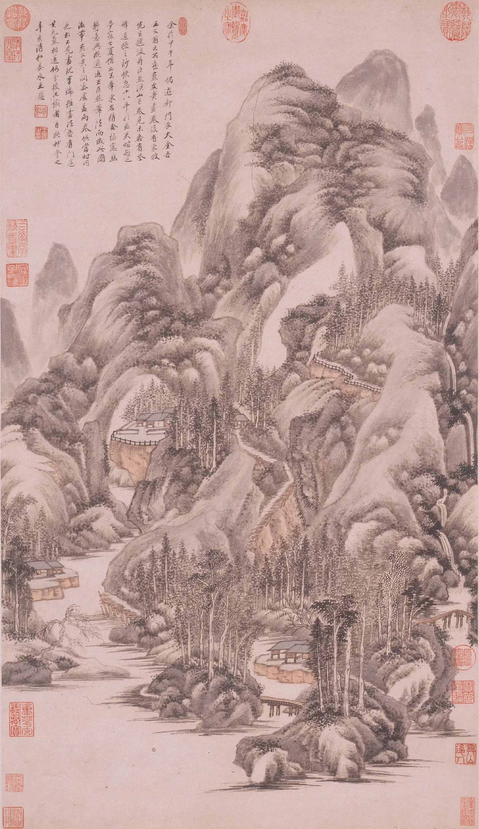 清代【王鉴】《临巨然溪山图轴》 第1张 清代【王鉴】《临巨然溪山图轴》 第1张