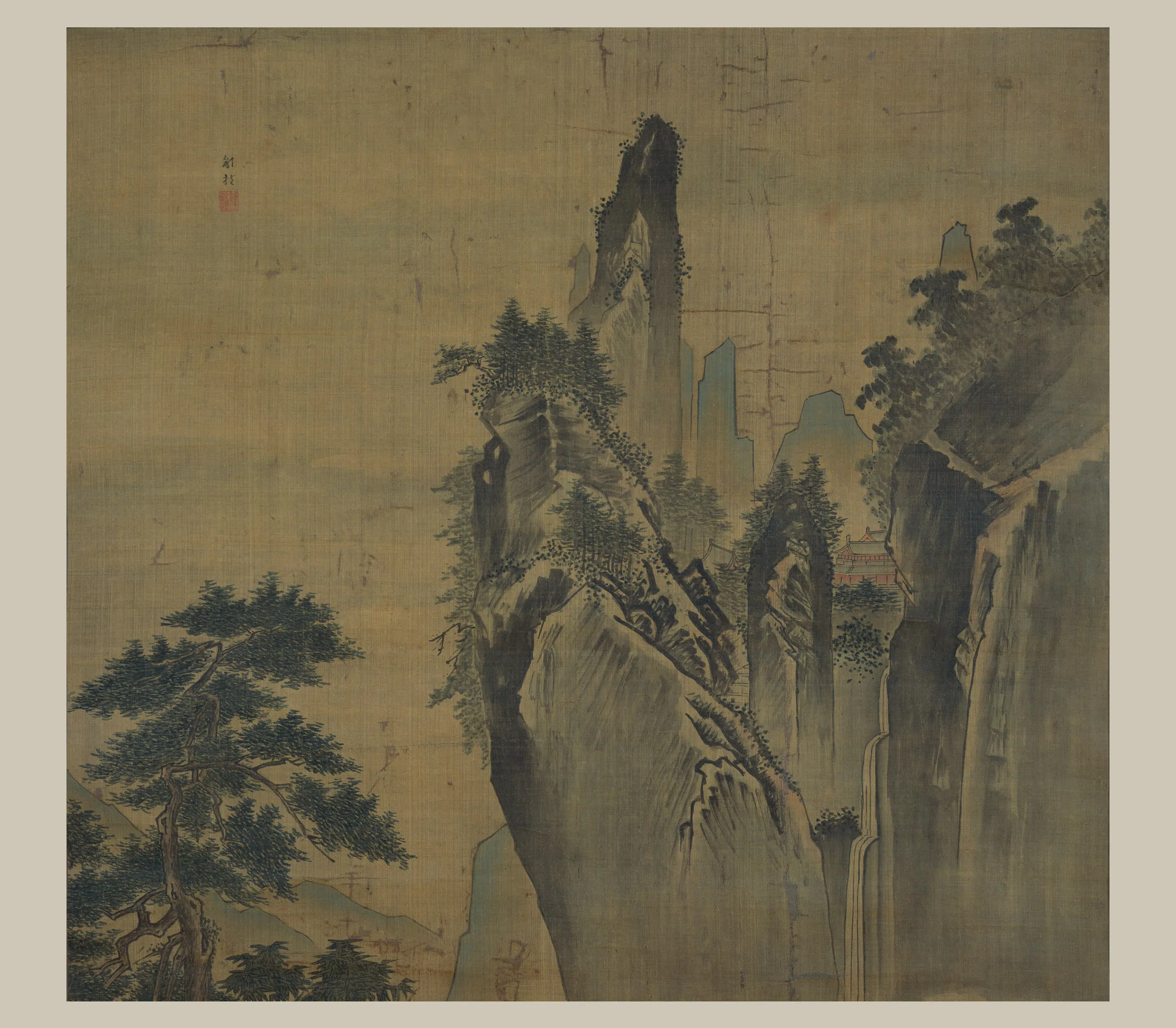 明朝【钟礼（钟钦礼）】《临流观瀑图轴》