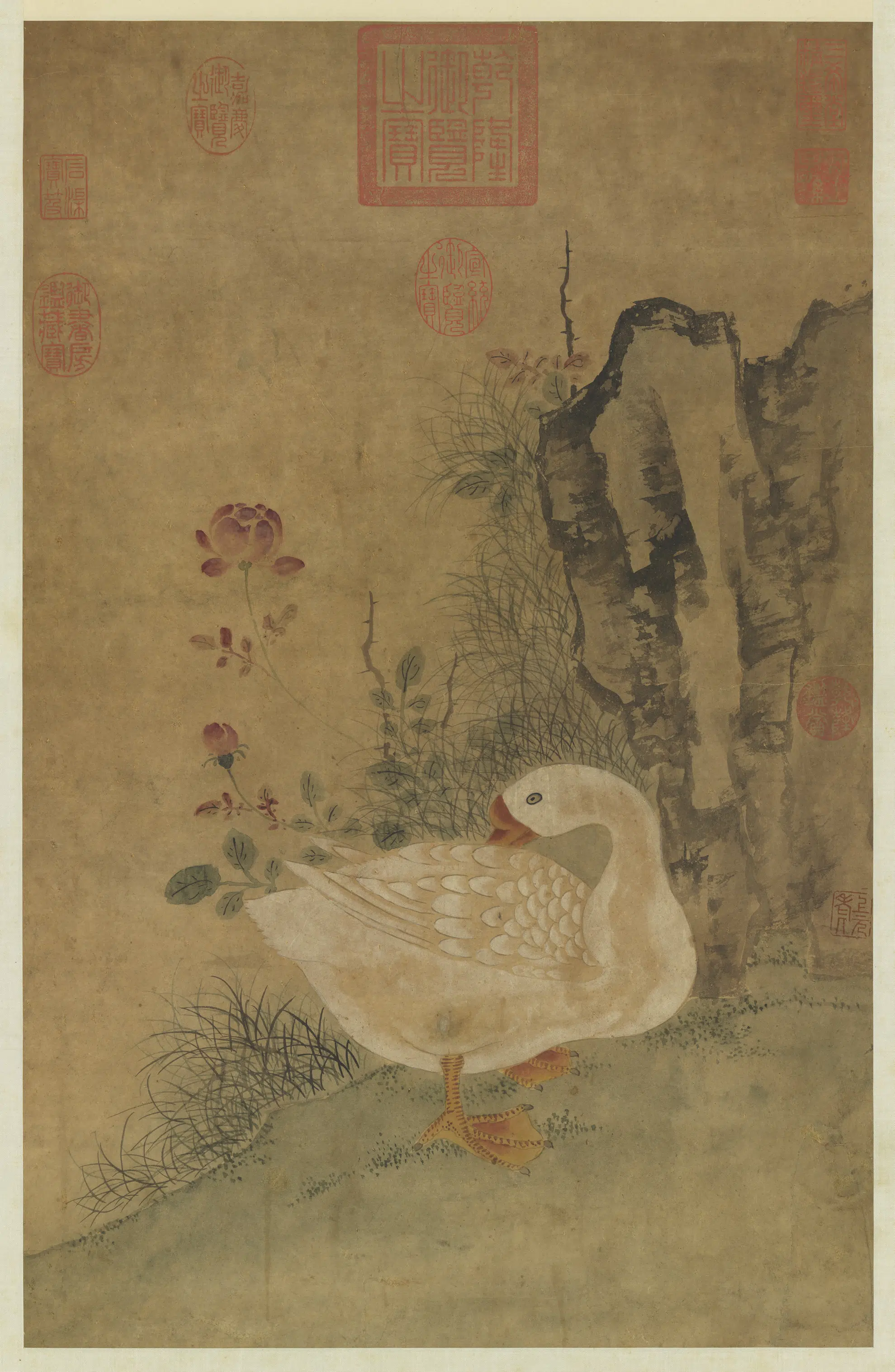 元代《元人花鹅小景图轴》