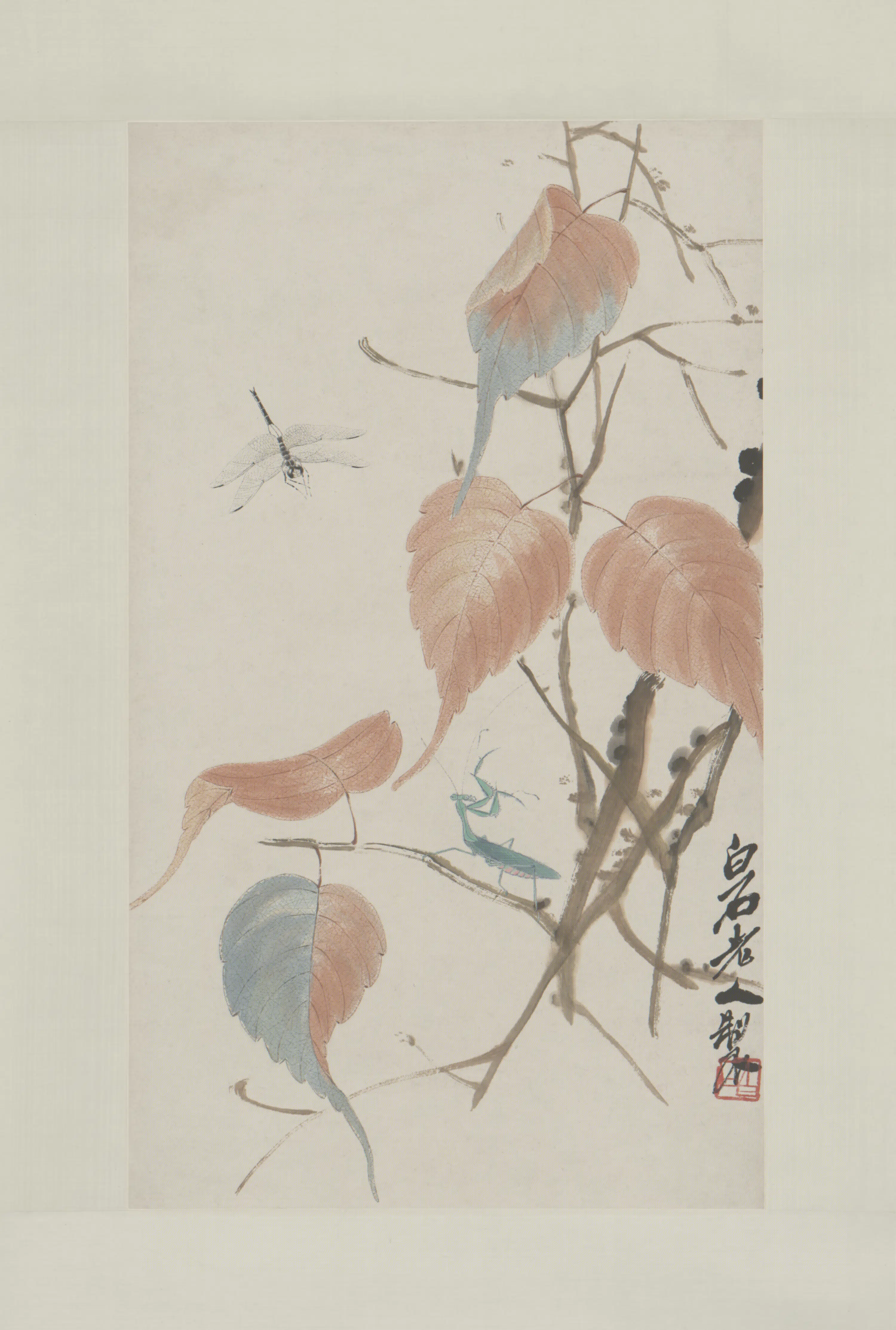 近现代【齐白石】《贝叶草虫轴》