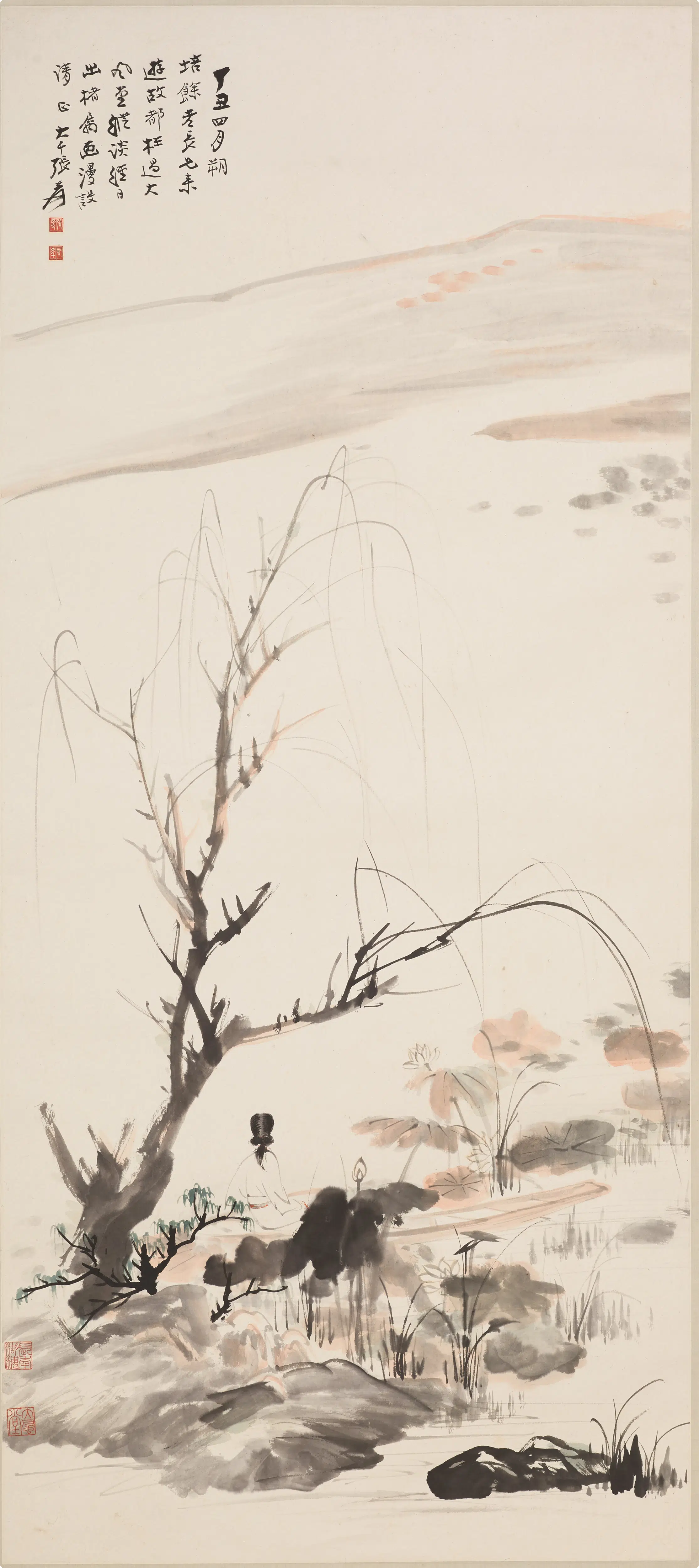 近现代【张大千】《赏莲图轴》