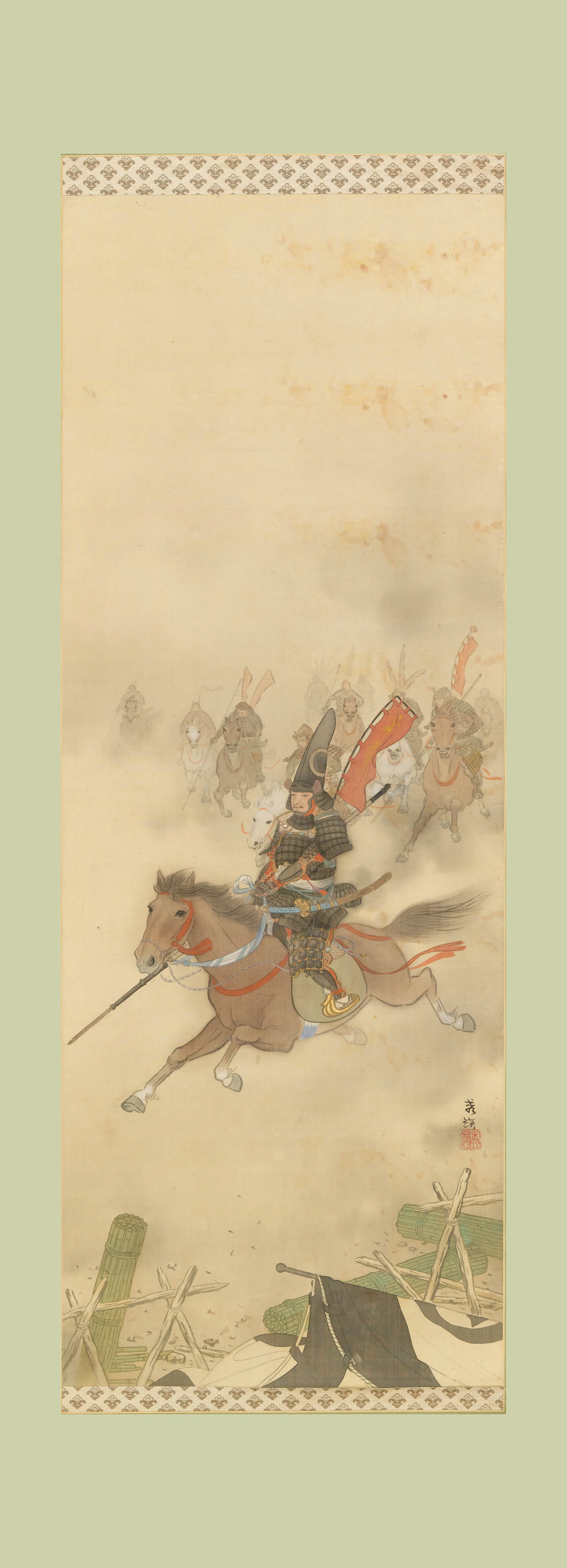日本【松林秀岭（松林亀吉）】《出征图轴》