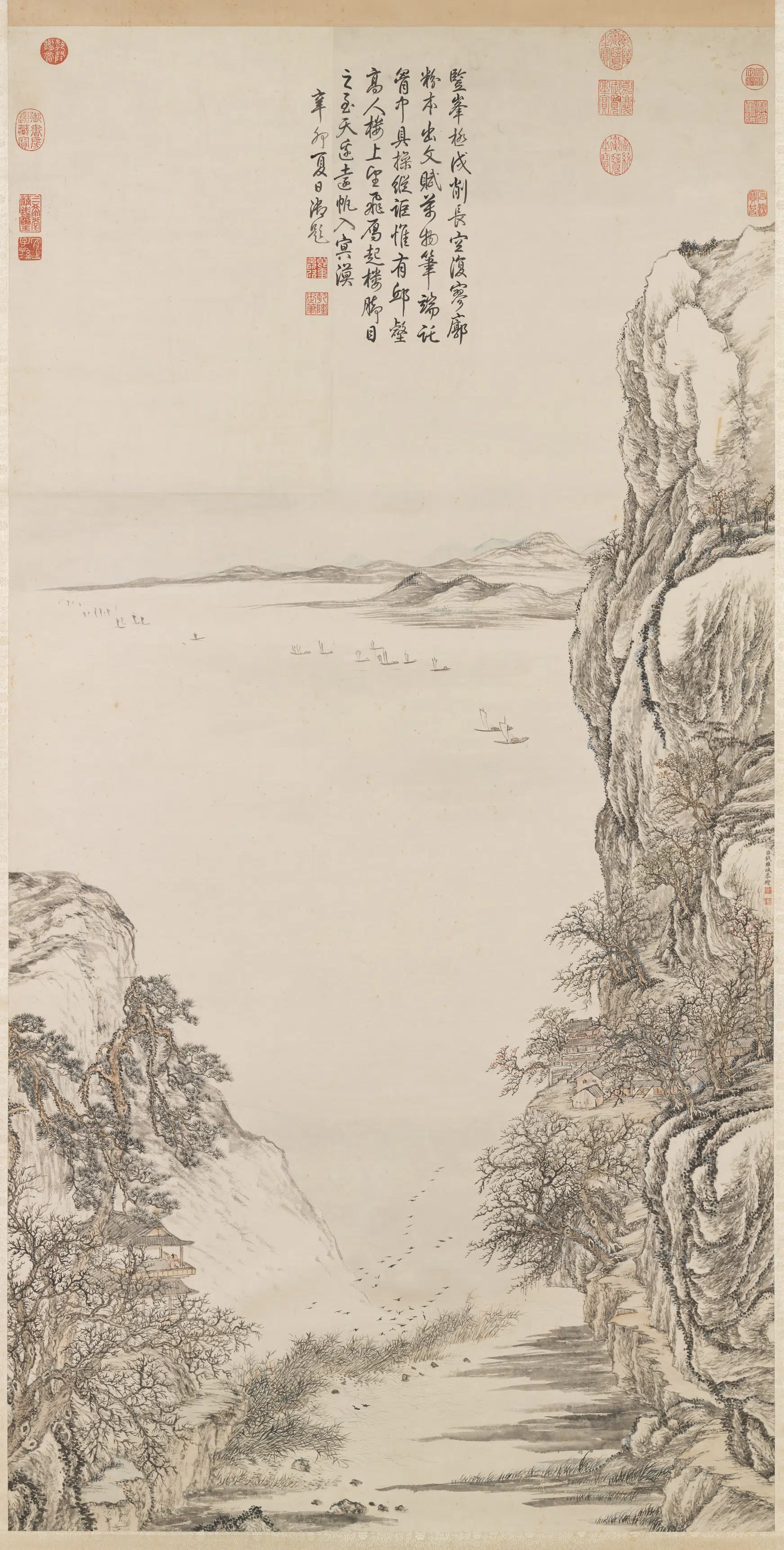 清代【钱维城】《画江阁远帆图轴》