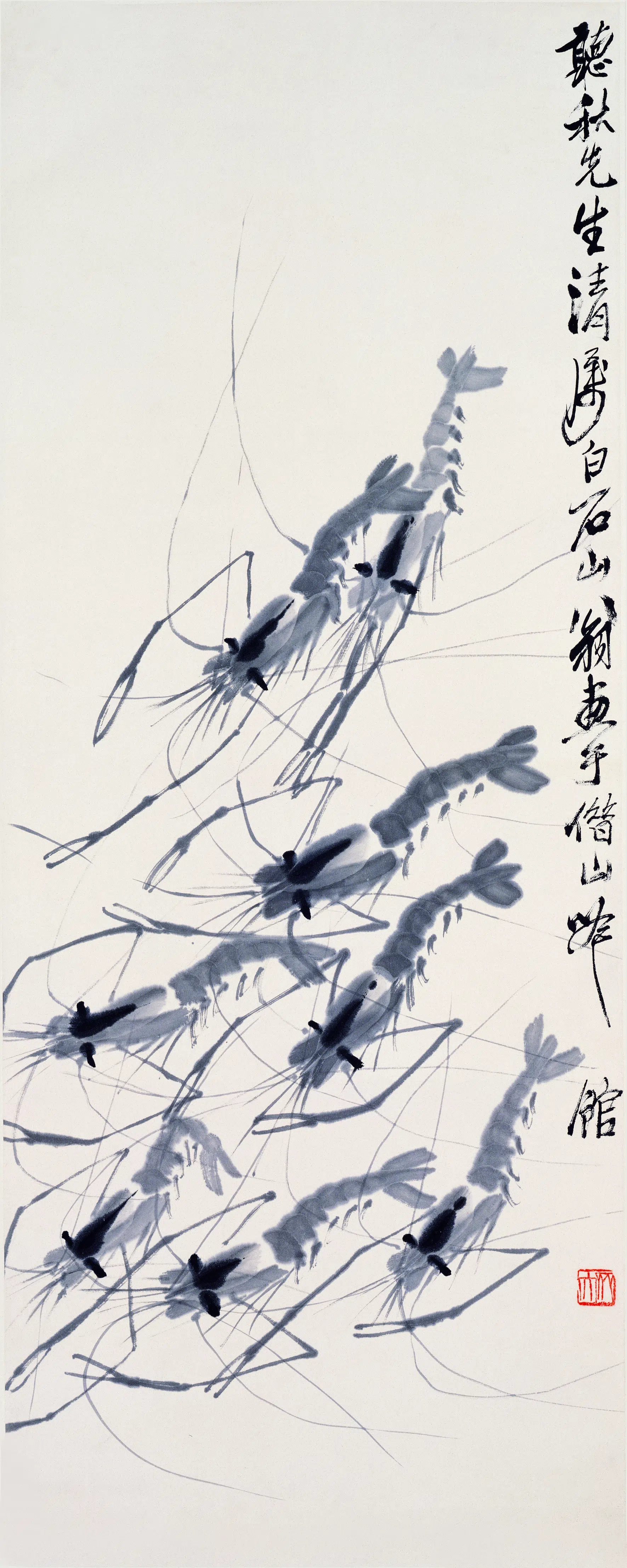 近现代【齐白石】《虾纸本听秋先生清属》