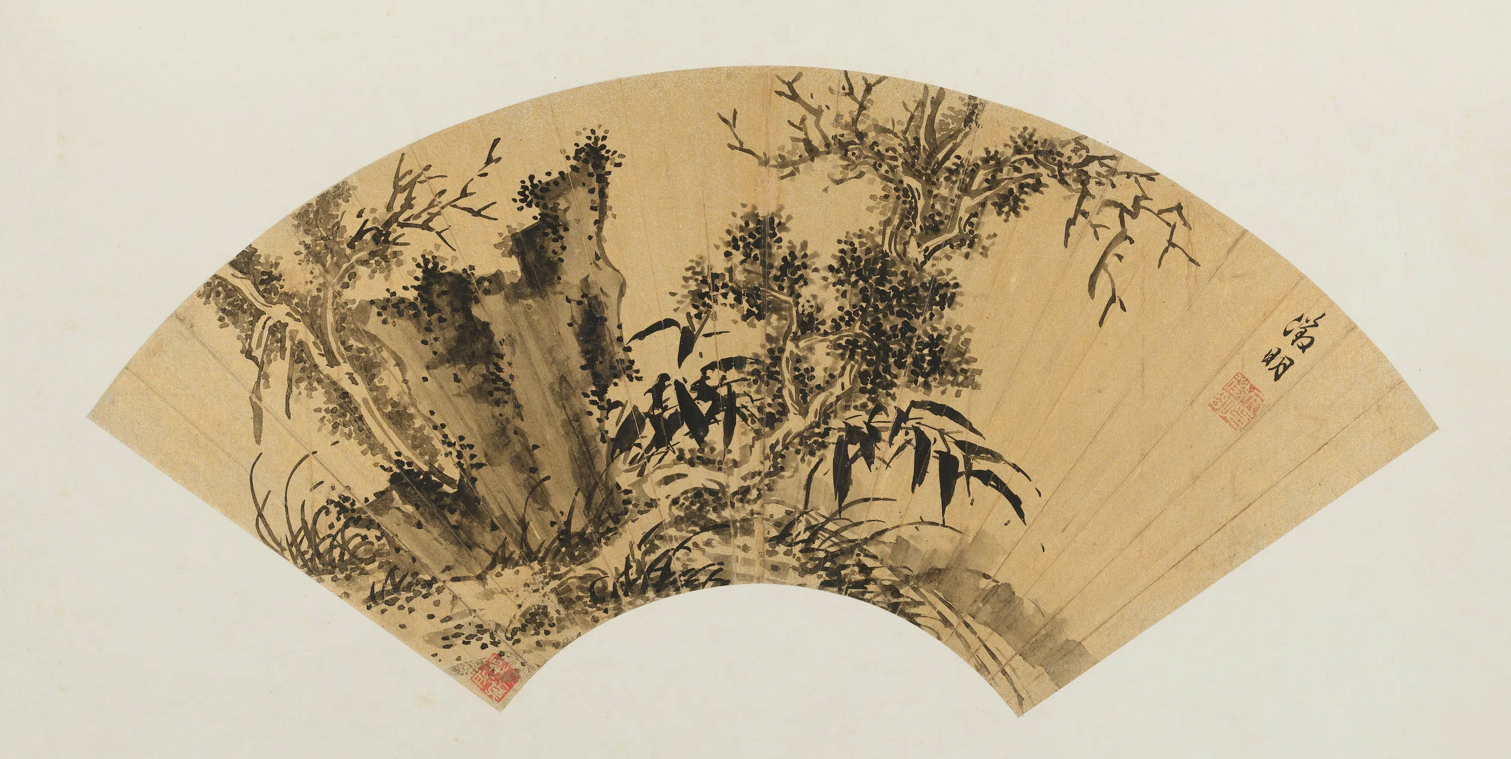 明朝【文徵明（文征明）】《花鸟扇册》