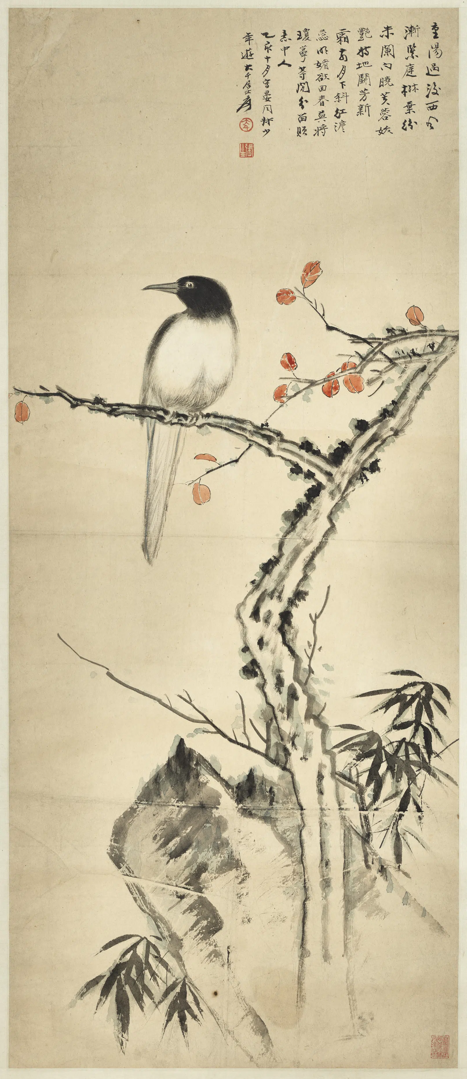 近现代【张大千】《花鸟图轴》