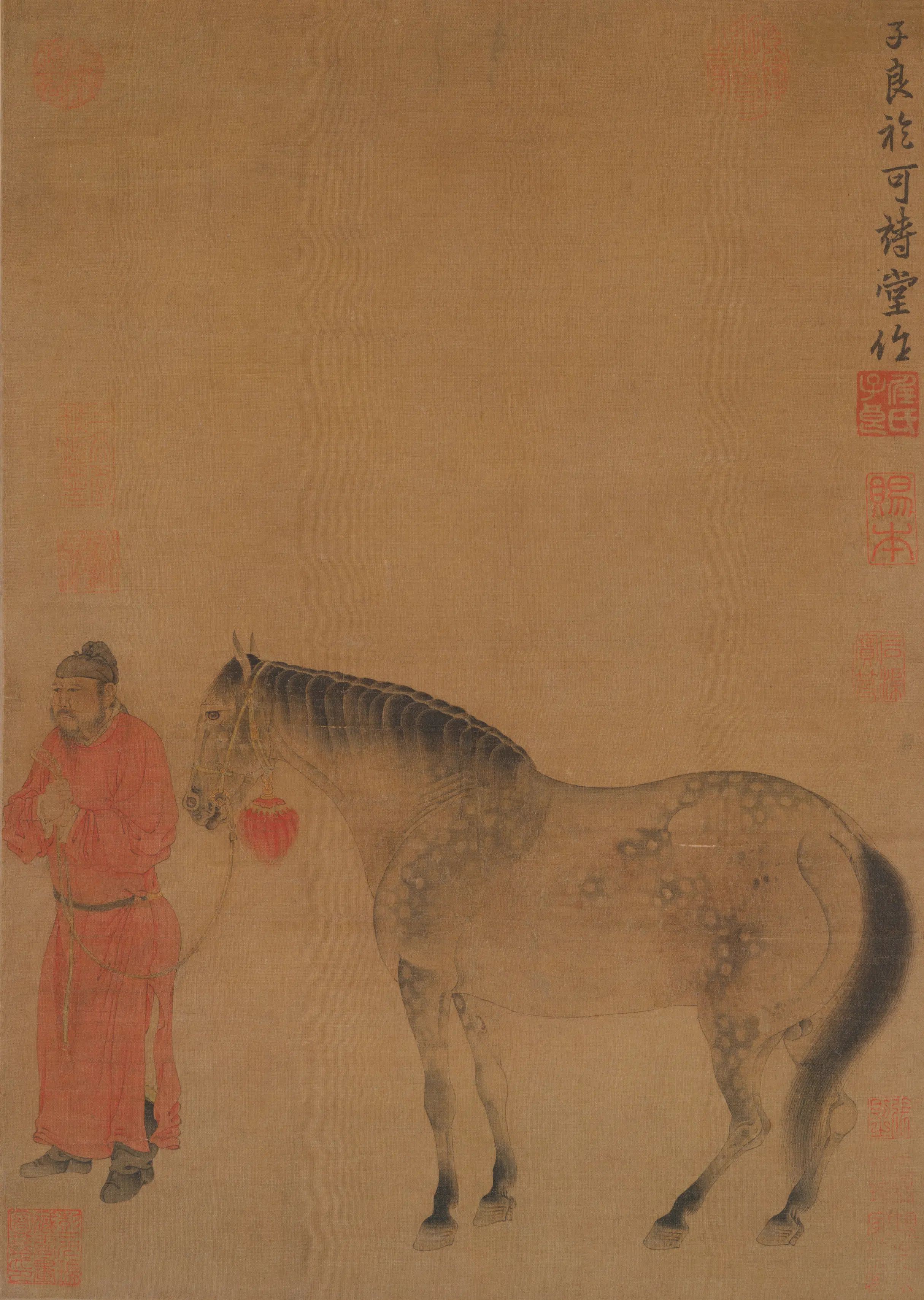 元朝【任贤佐】《人马图轴》