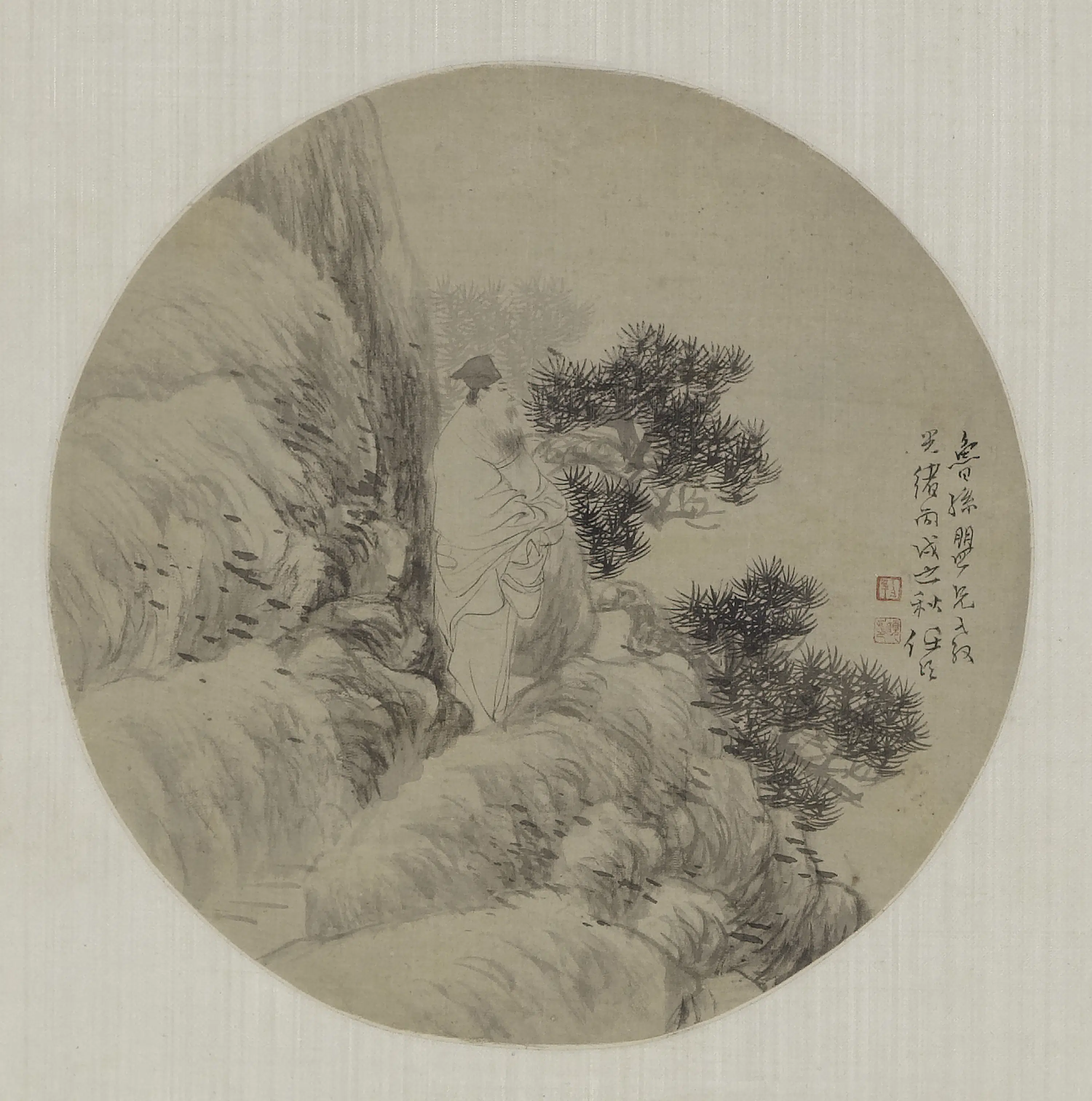 清代【任伯年（任颐）】《山水图纨扇轴》
