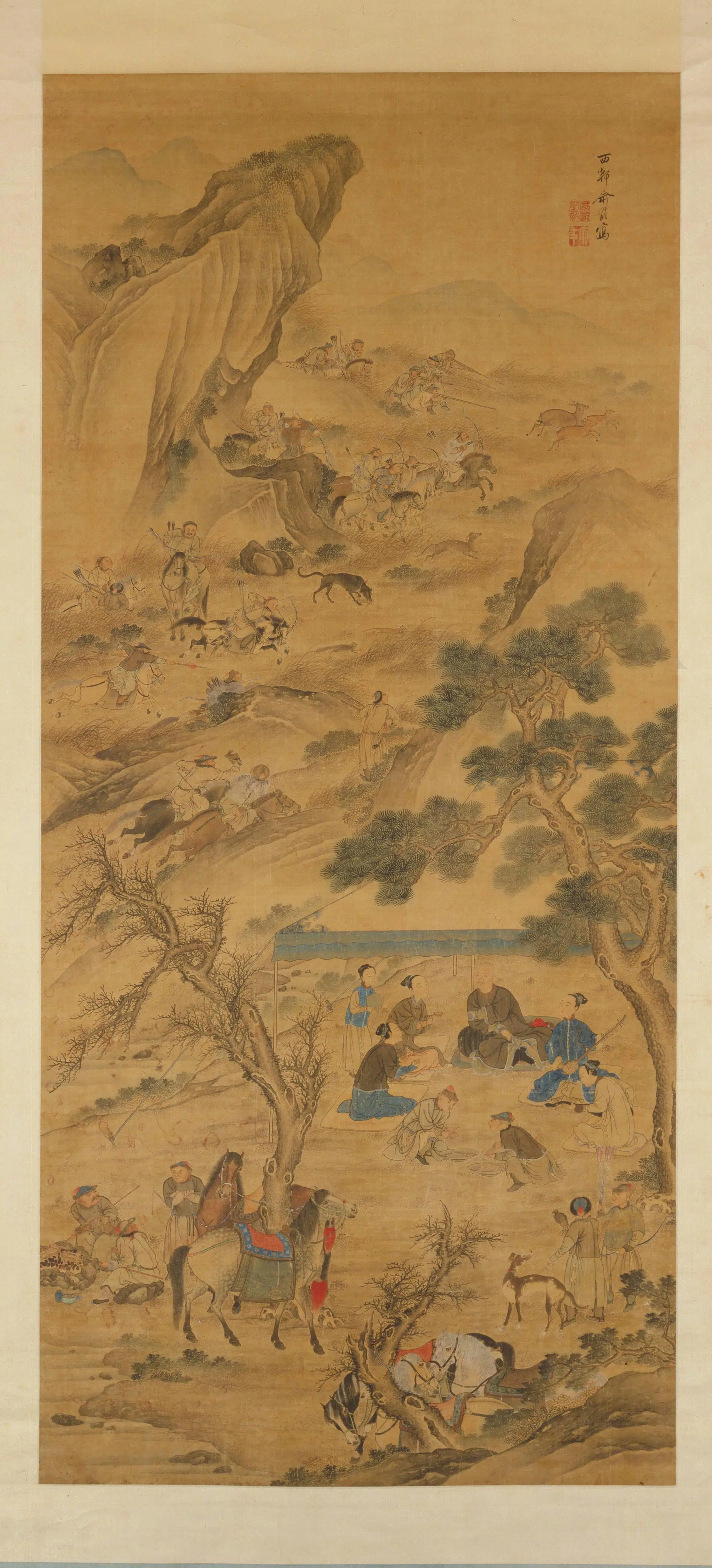 清代【俞龄】《围猎图轴》