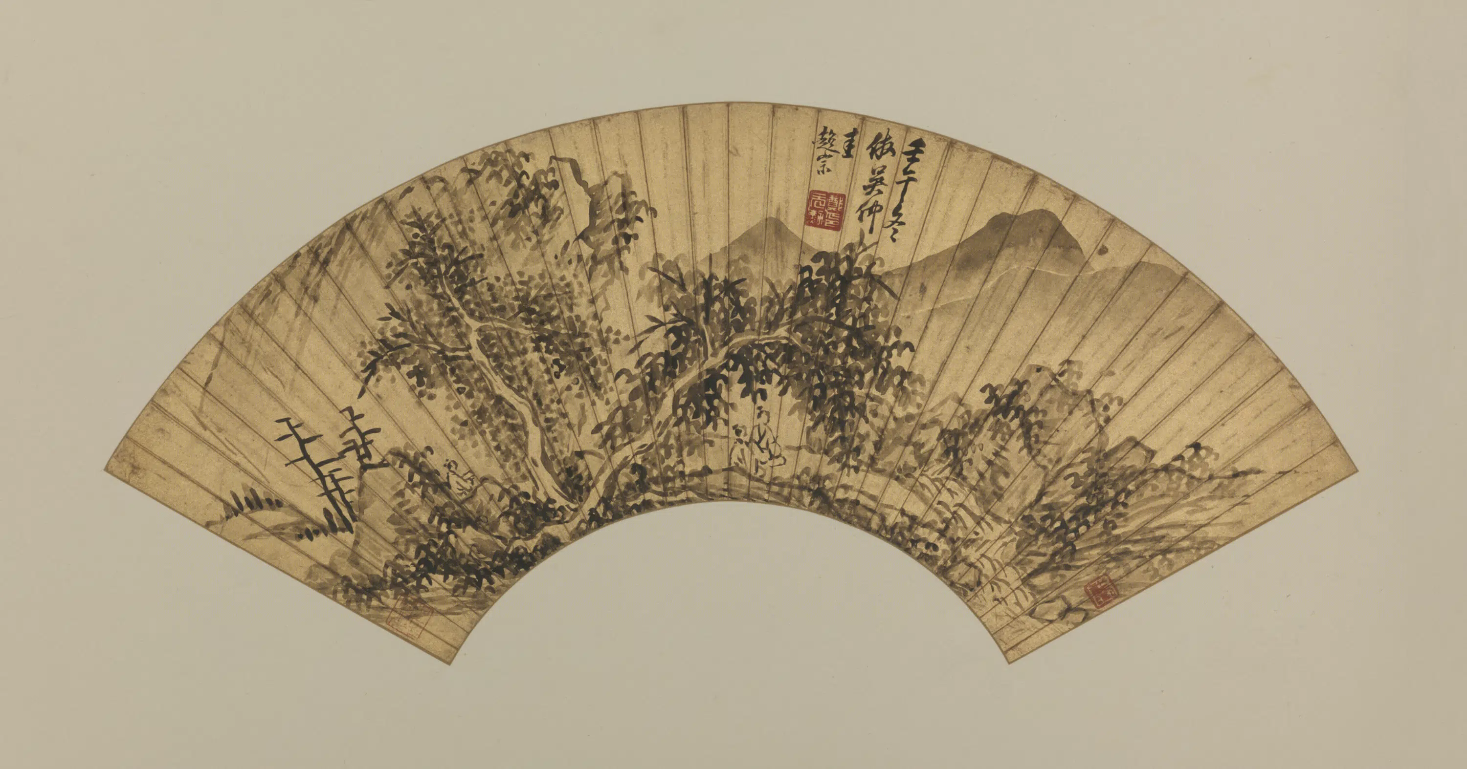 明朝【郑元勋】《山水扇》 第1张
