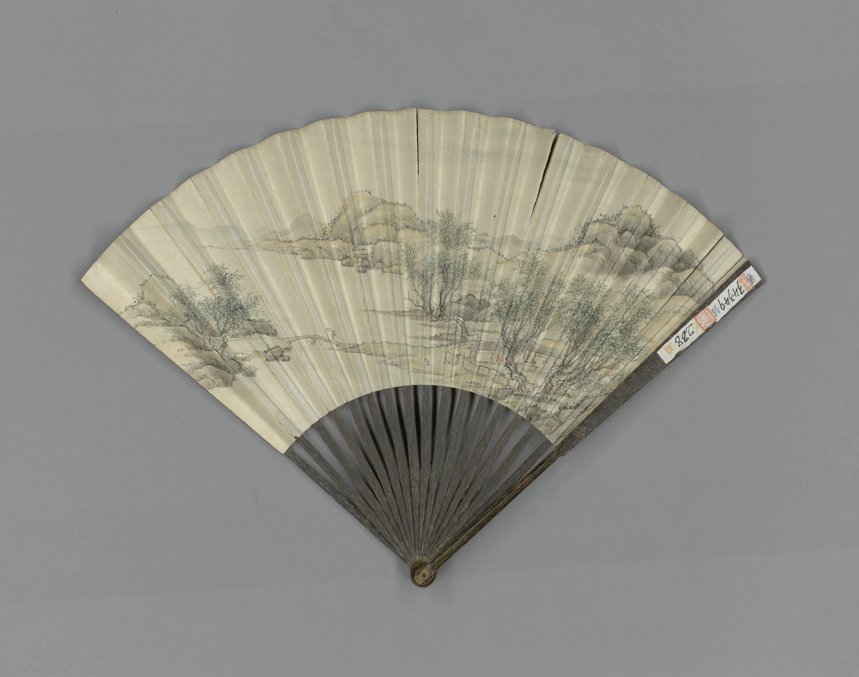 清代【钱维城】《画山水王际华书柳色诗成扇》