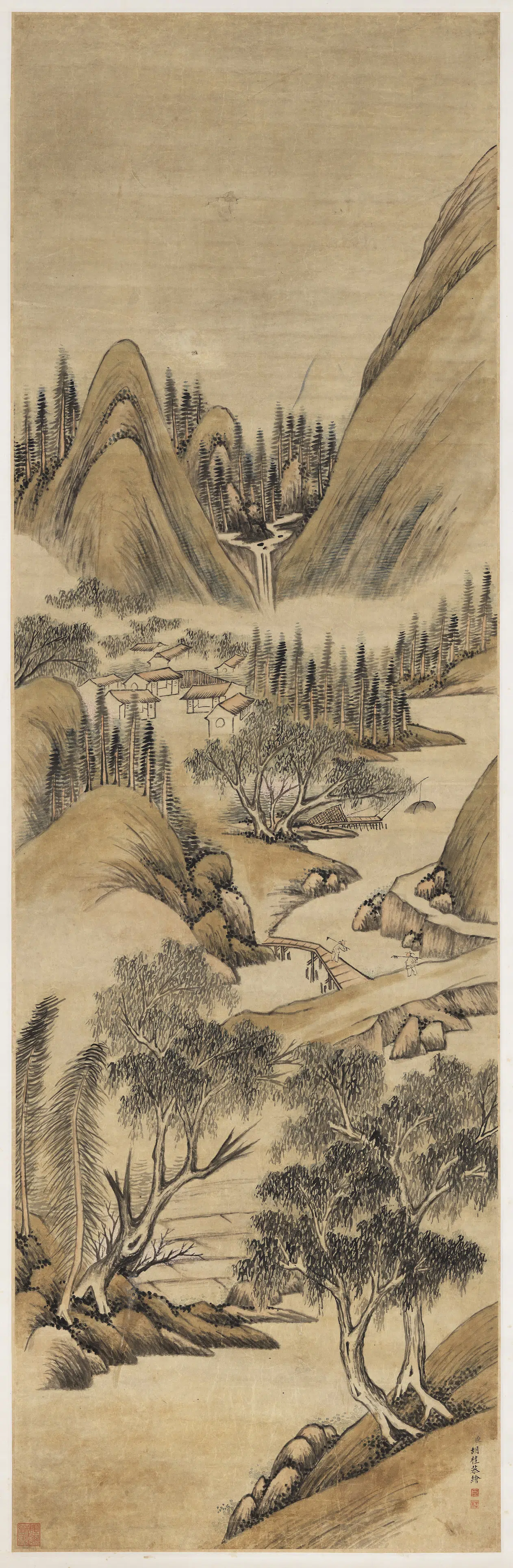 清代【胡桂】《柳荫农村图轴》 第1张 清代【胡桂】《柳荫农村图轴》 第1张