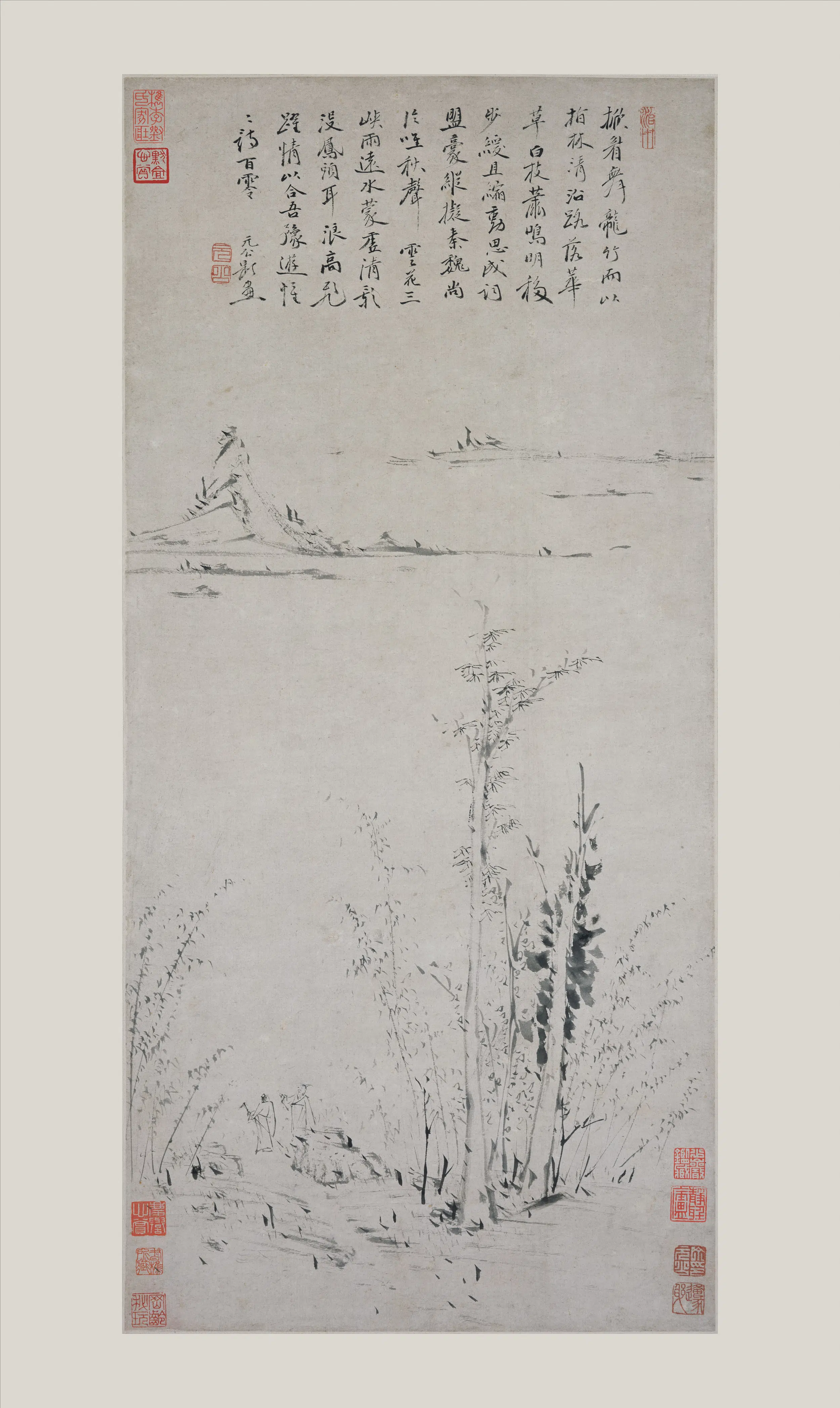 清代【丁元公】《秋林行吟图轴》