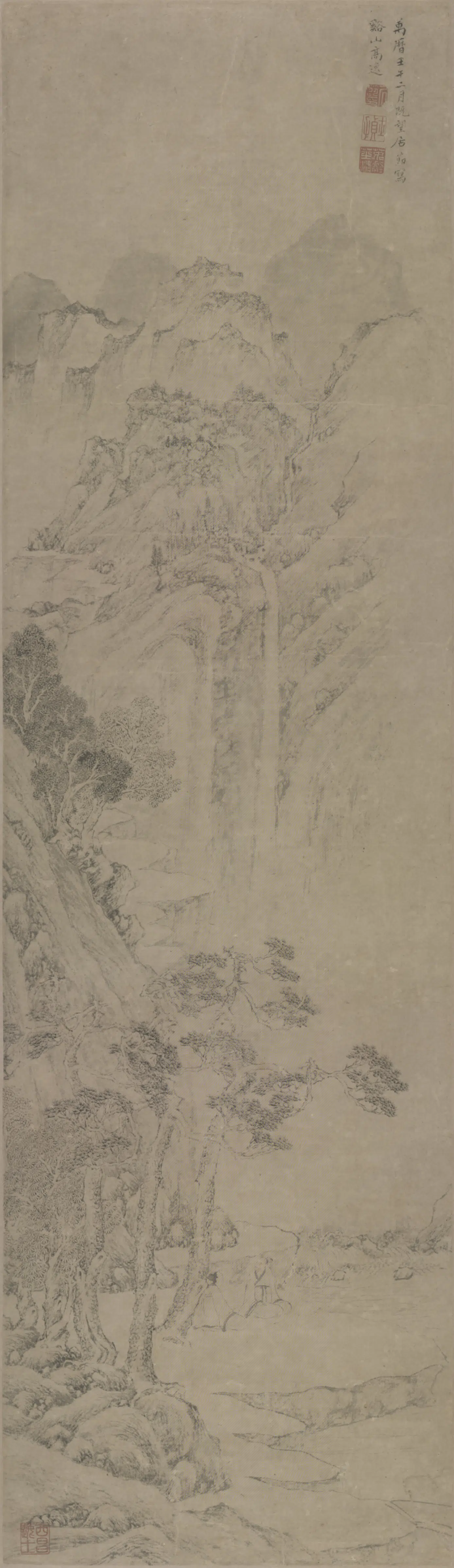 明朝【居节】《溪山高逸图轴》