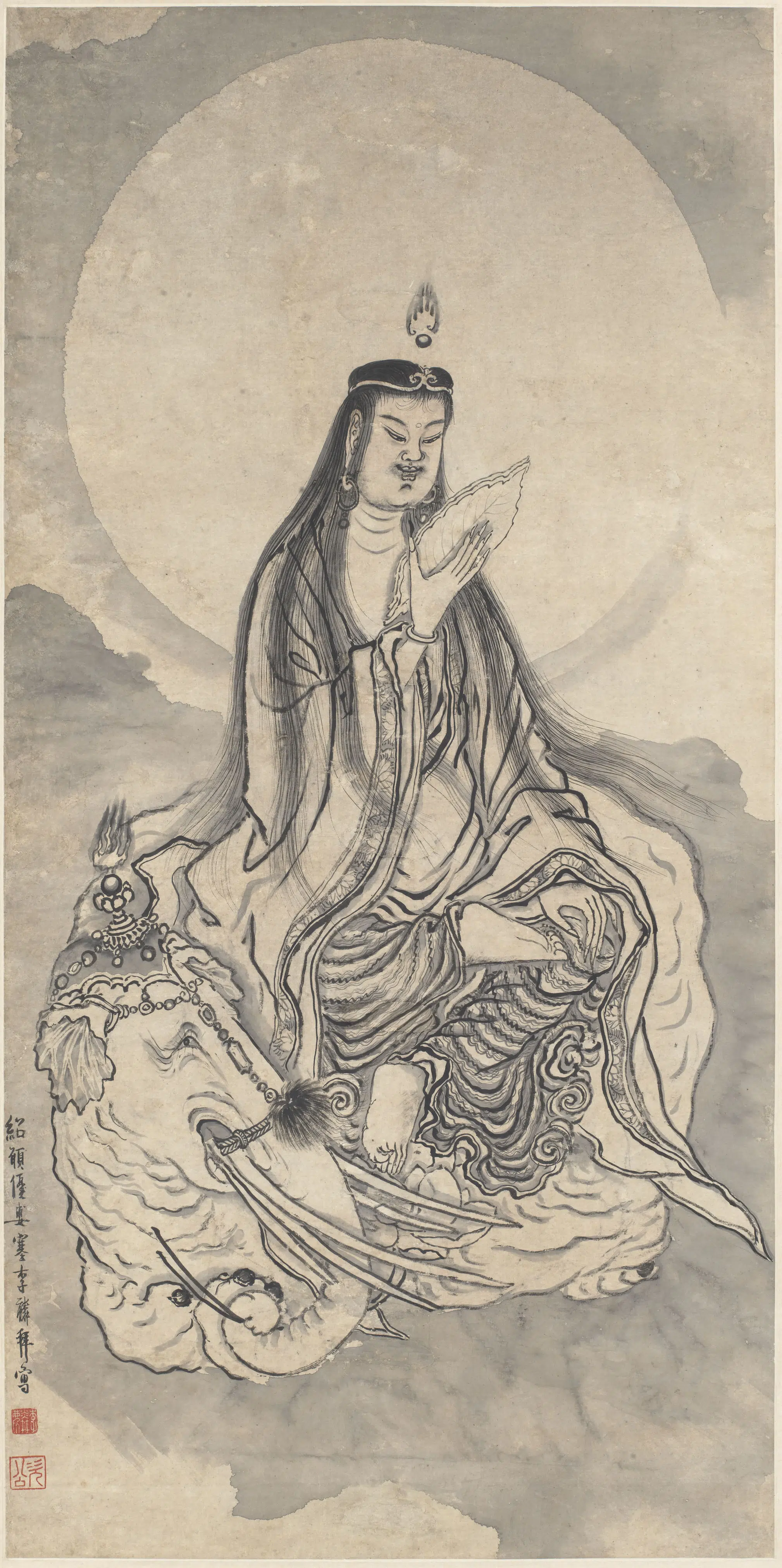 明朝【李麟】《文殊像轴》