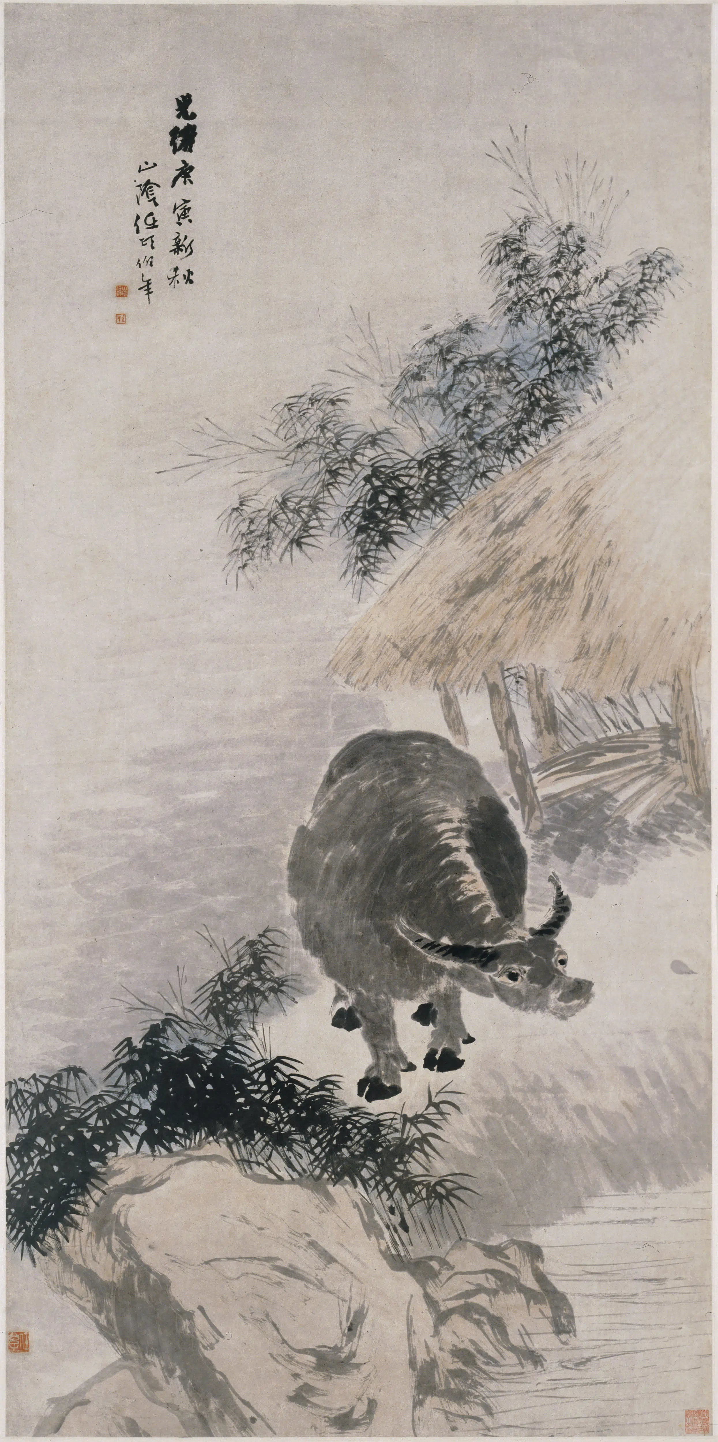 清代【任伯年（任颐）】《水牛图轴》
