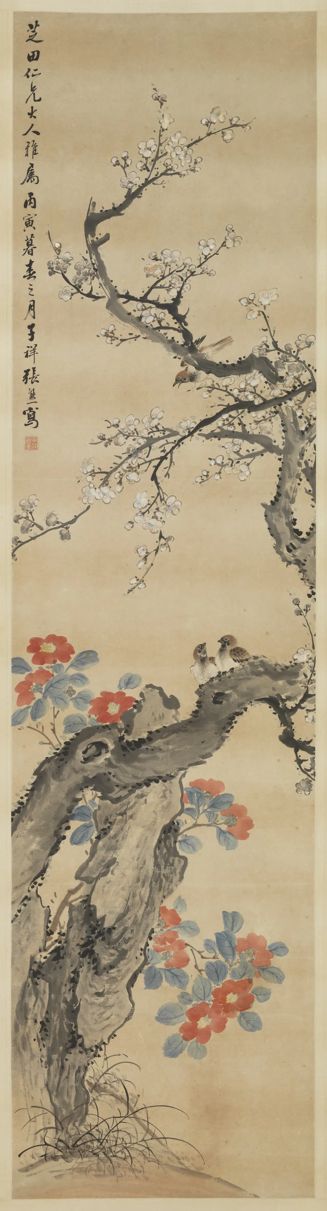 清代【张熊】《花鸟四屏图轴白梅山茶》 第1张 清代【张熊】《花鸟四屏图轴白梅山茶》 第1张