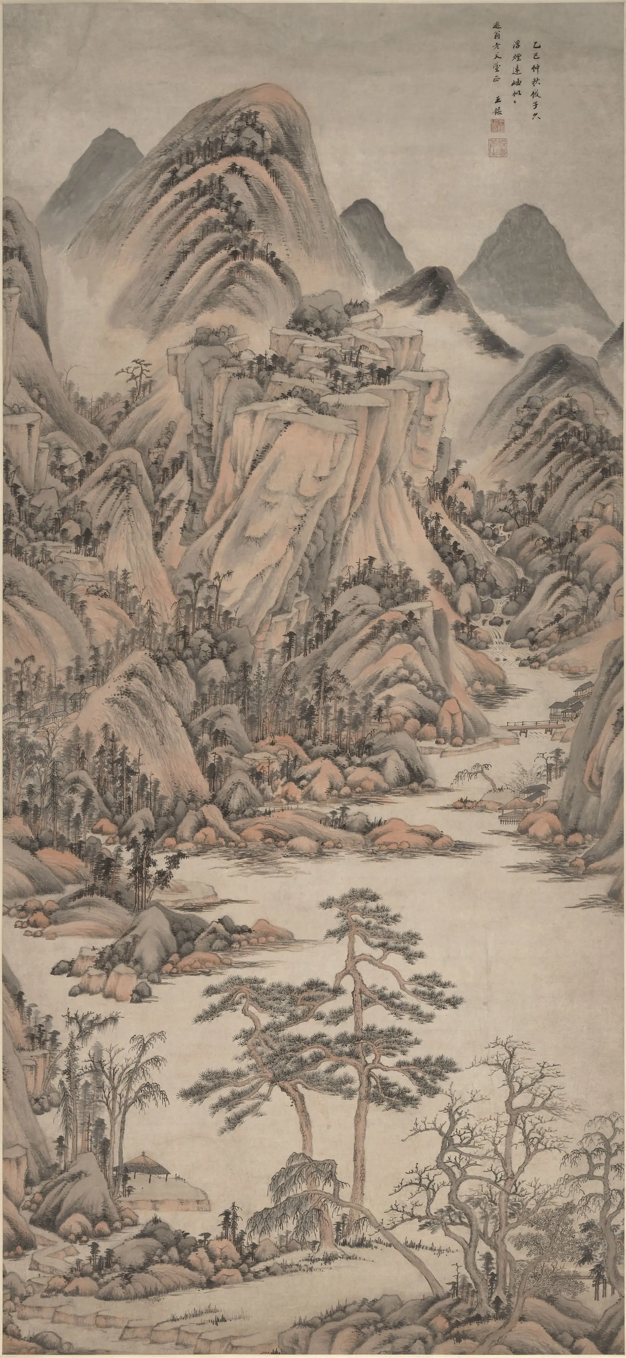 清代【王鉴】《仿子久浮烟远图轴》