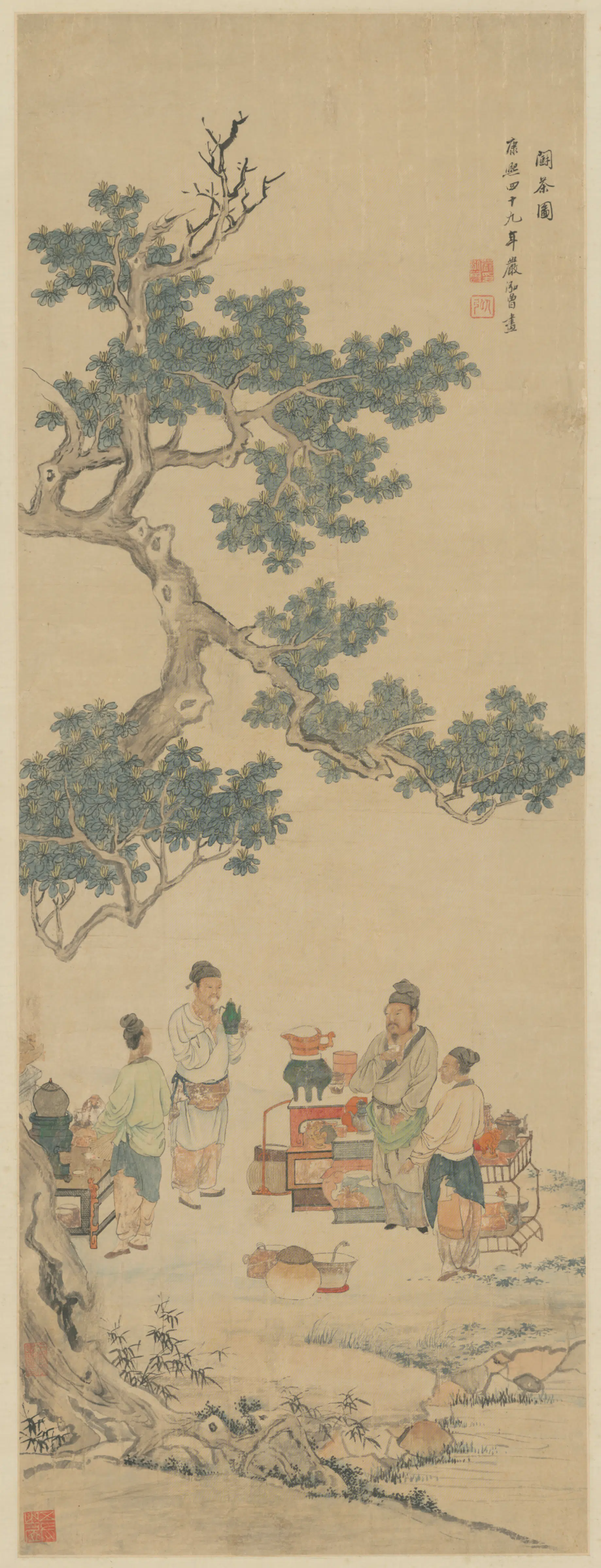 清代【严泓曾】《斗茶图轴》