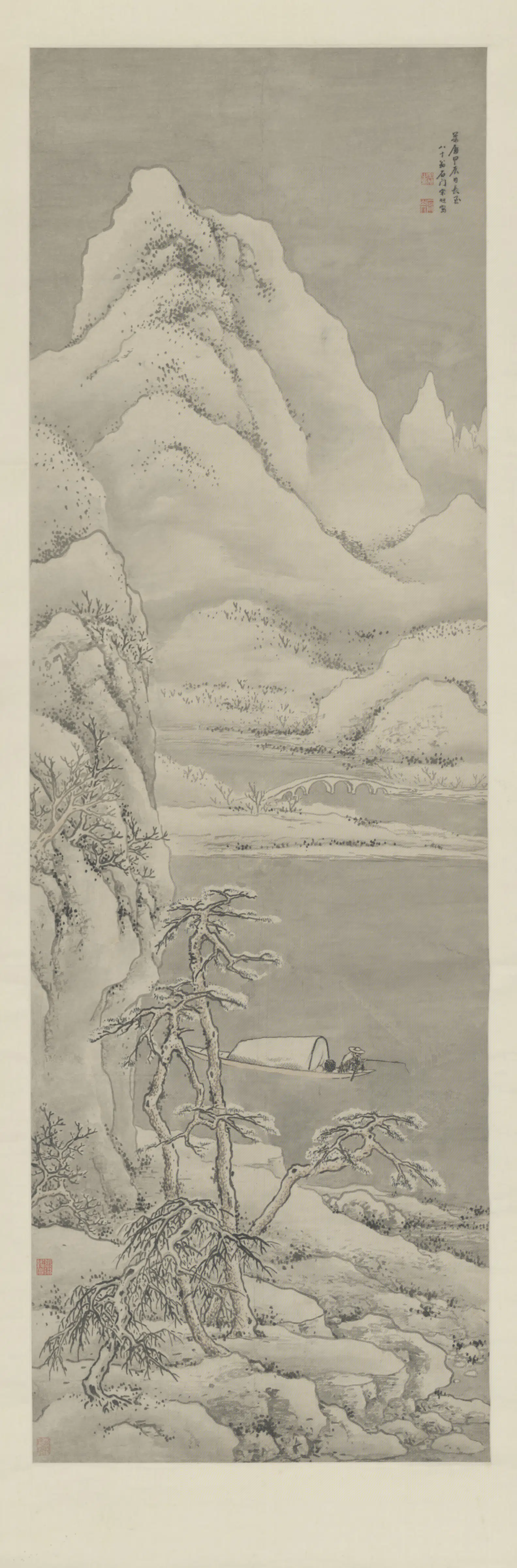 明朝【宋旭】《雪江独钓图轴》