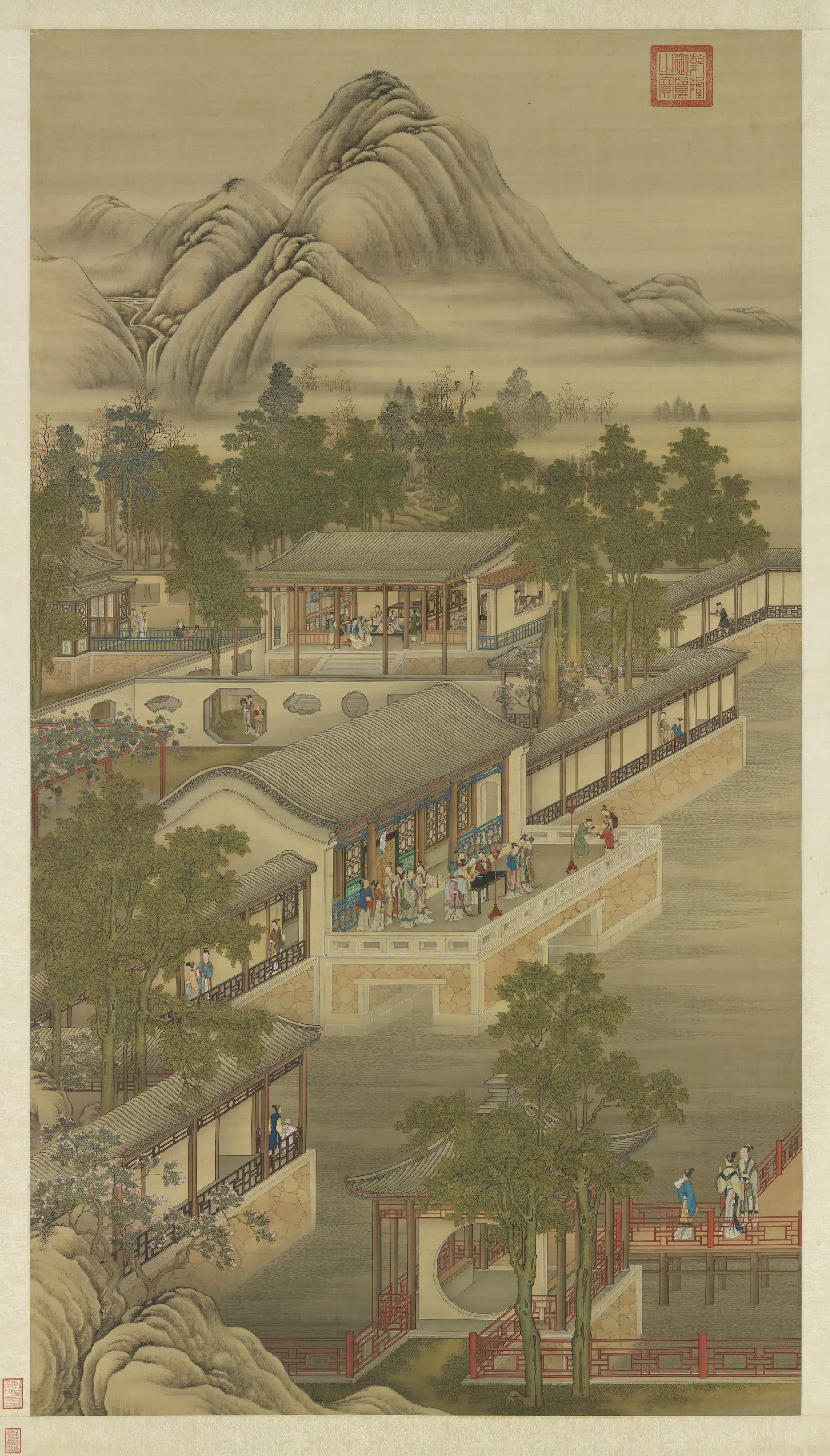 清代【宫廷艺术家】《画院画十二月月令图七月图轴》