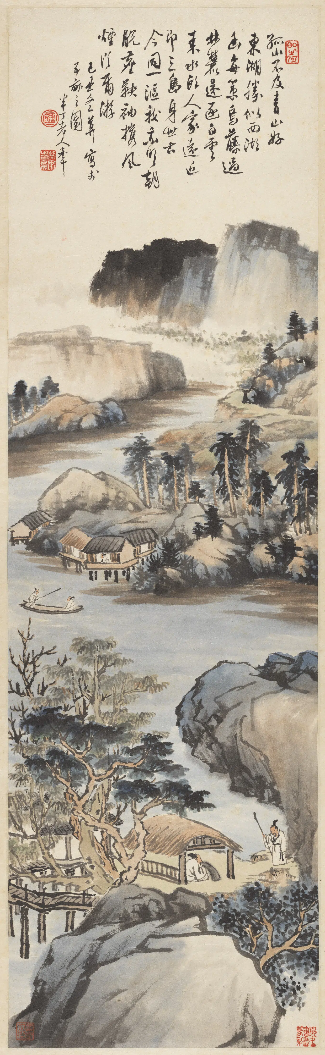 近现代【陈半丁-陈年】《山水四屏单片-袖携风烟》