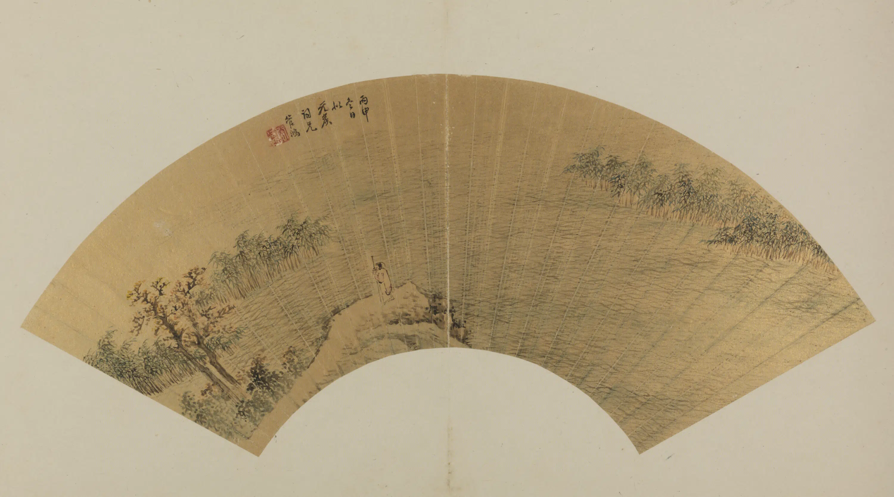 明朝【管鸿】《管鸿芦汀远眺扇页》 第1张 明朝【管鸿】《管鸿芦汀远眺扇页》 第1张