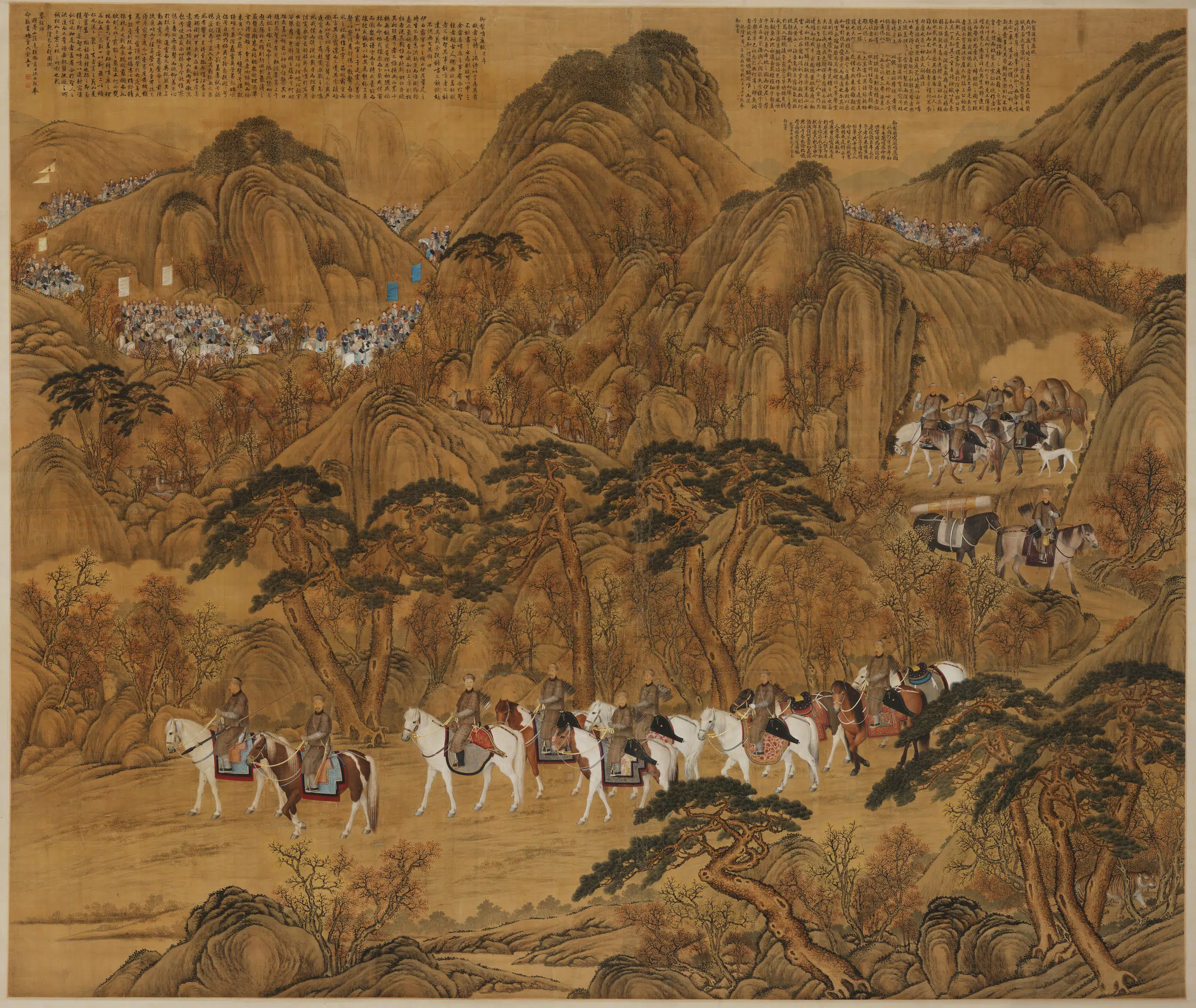 清代【郎世宁】《哨鹿图轴》