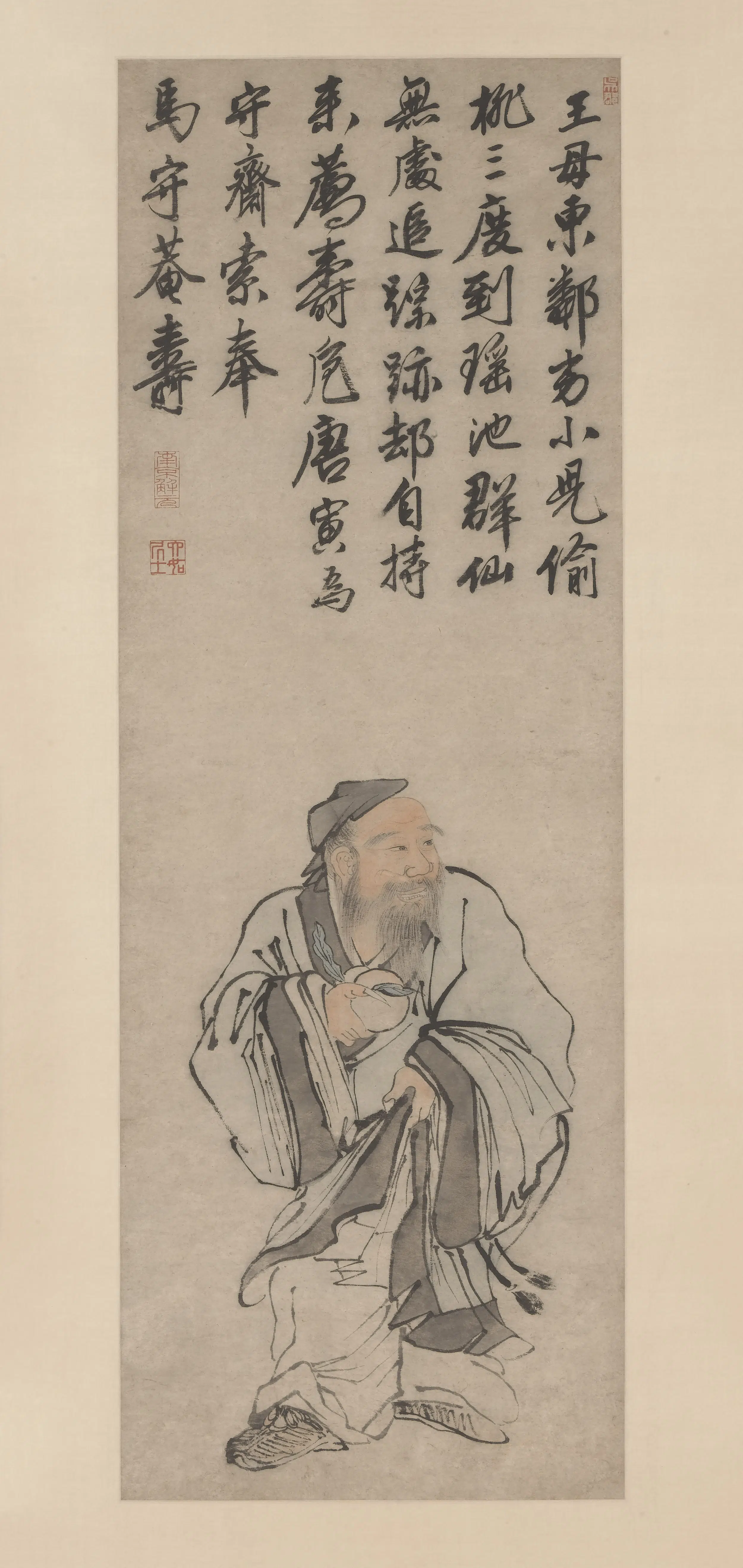 明朝【唐寅-伯虎】《东方朔像轴》