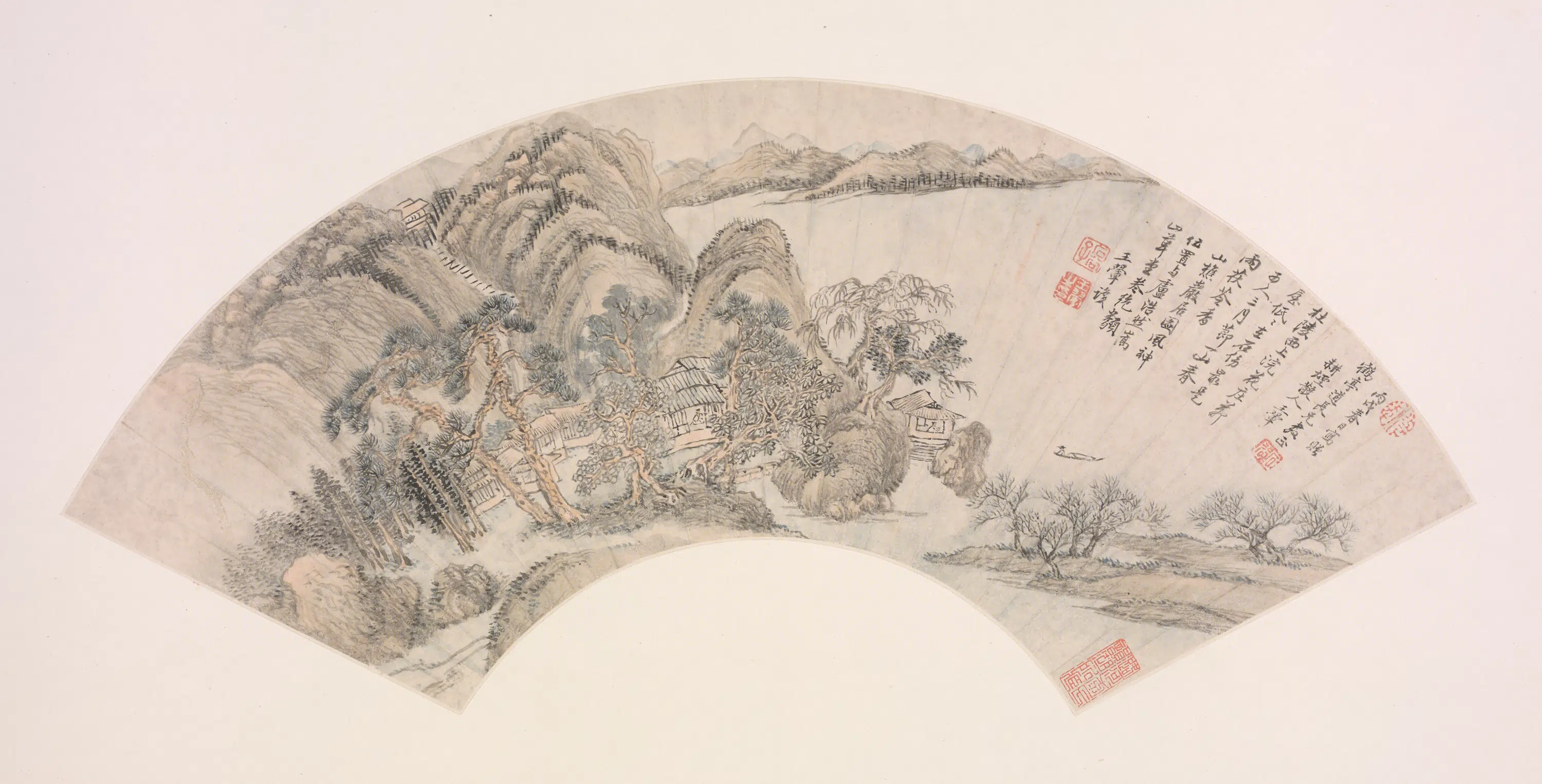 清代【王翚】《仿山樵岩居扇》