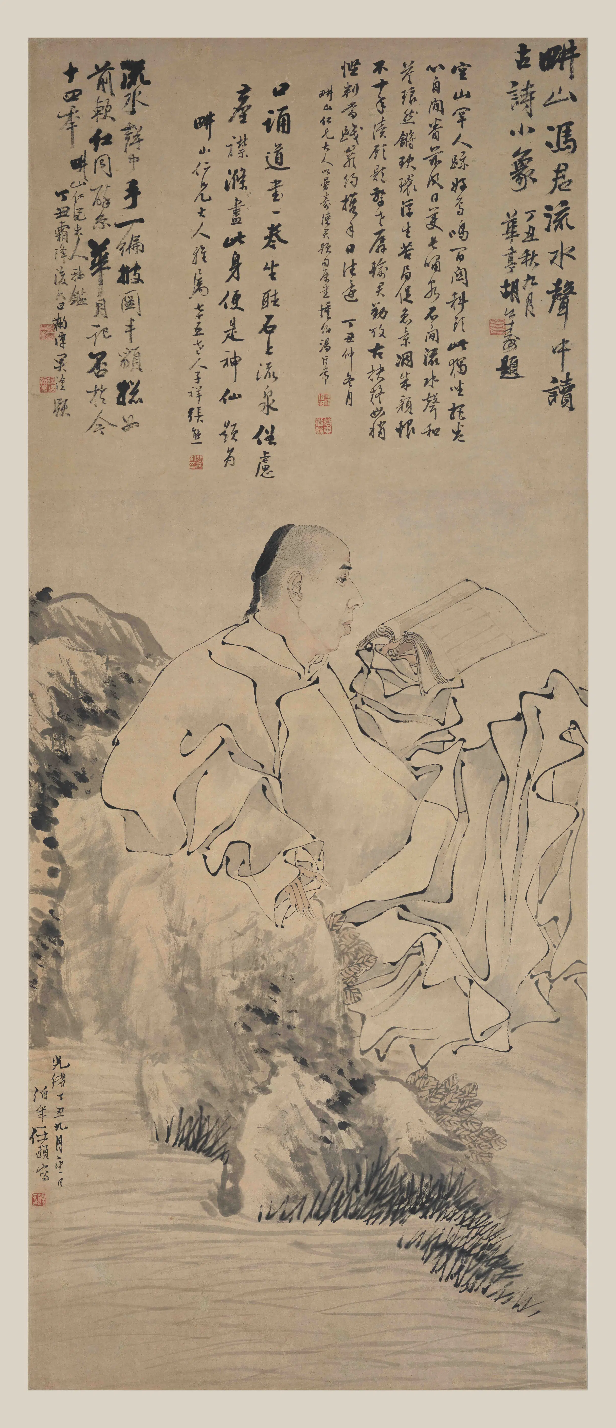 清代【任伯年（任颐）】《寄冯耕山像轴》