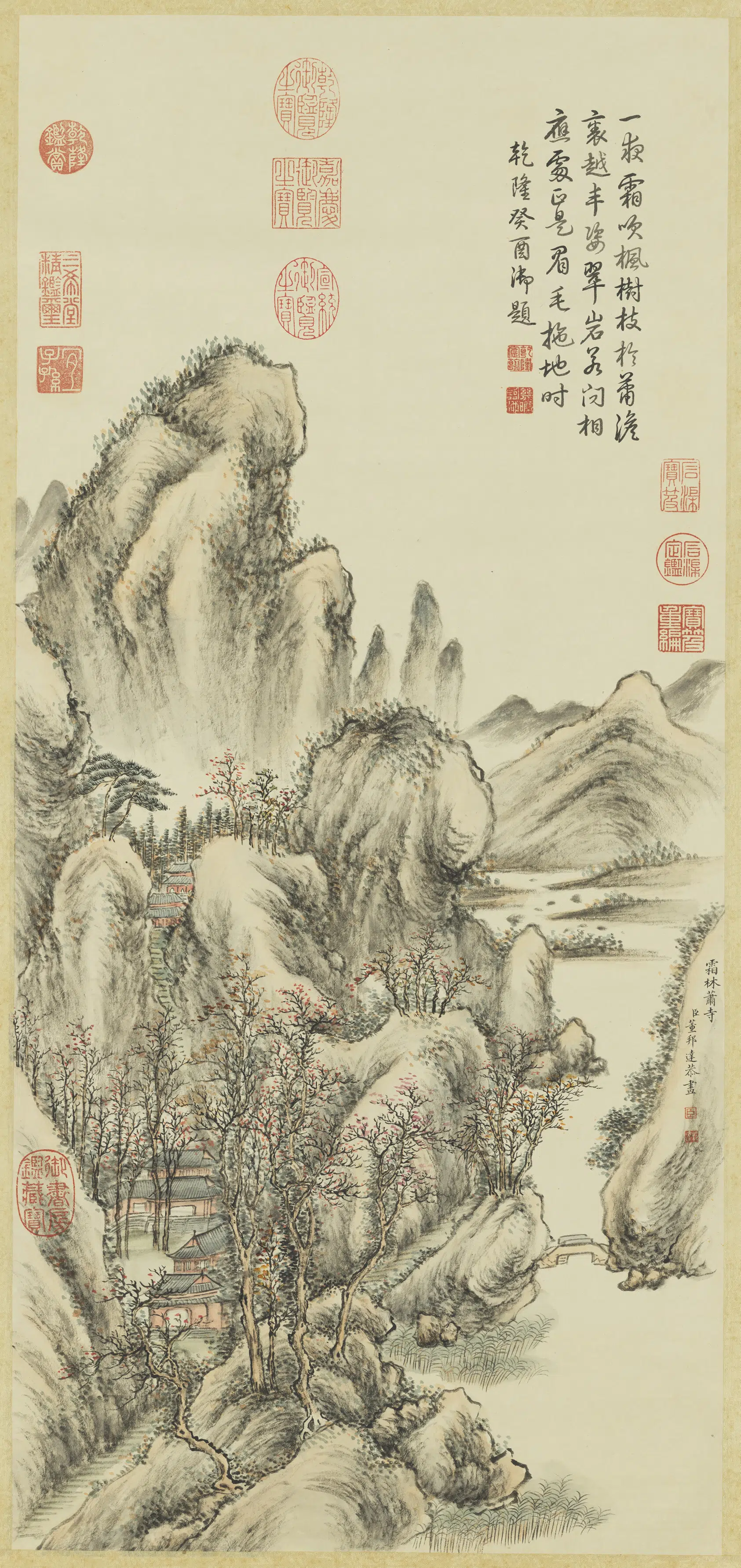 清代【董邦达】《霜林萧寺图轴》