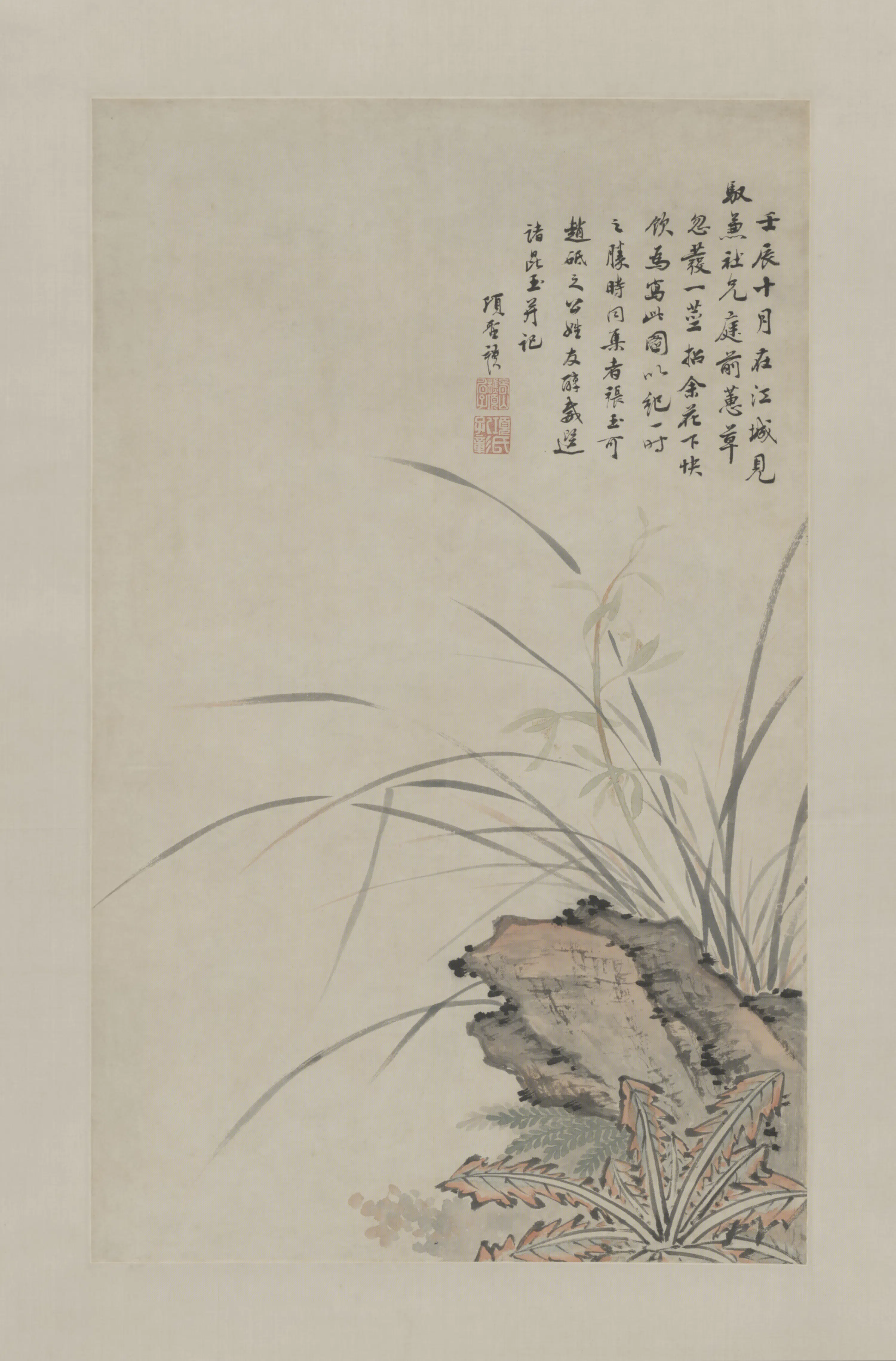 明朝【项圣谟】《兰石轴》