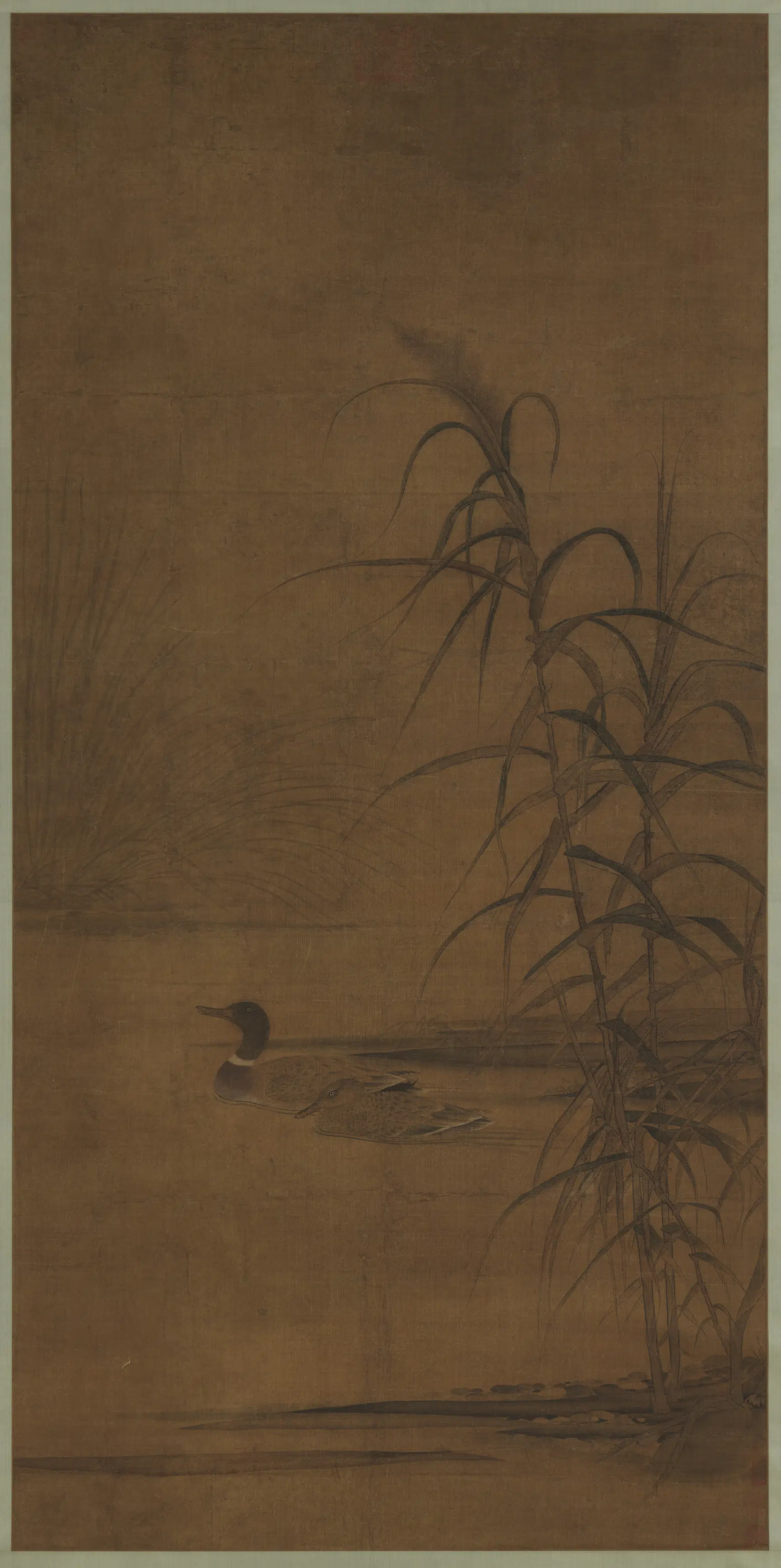 宋代《宋人芦汀双鸭图轴》