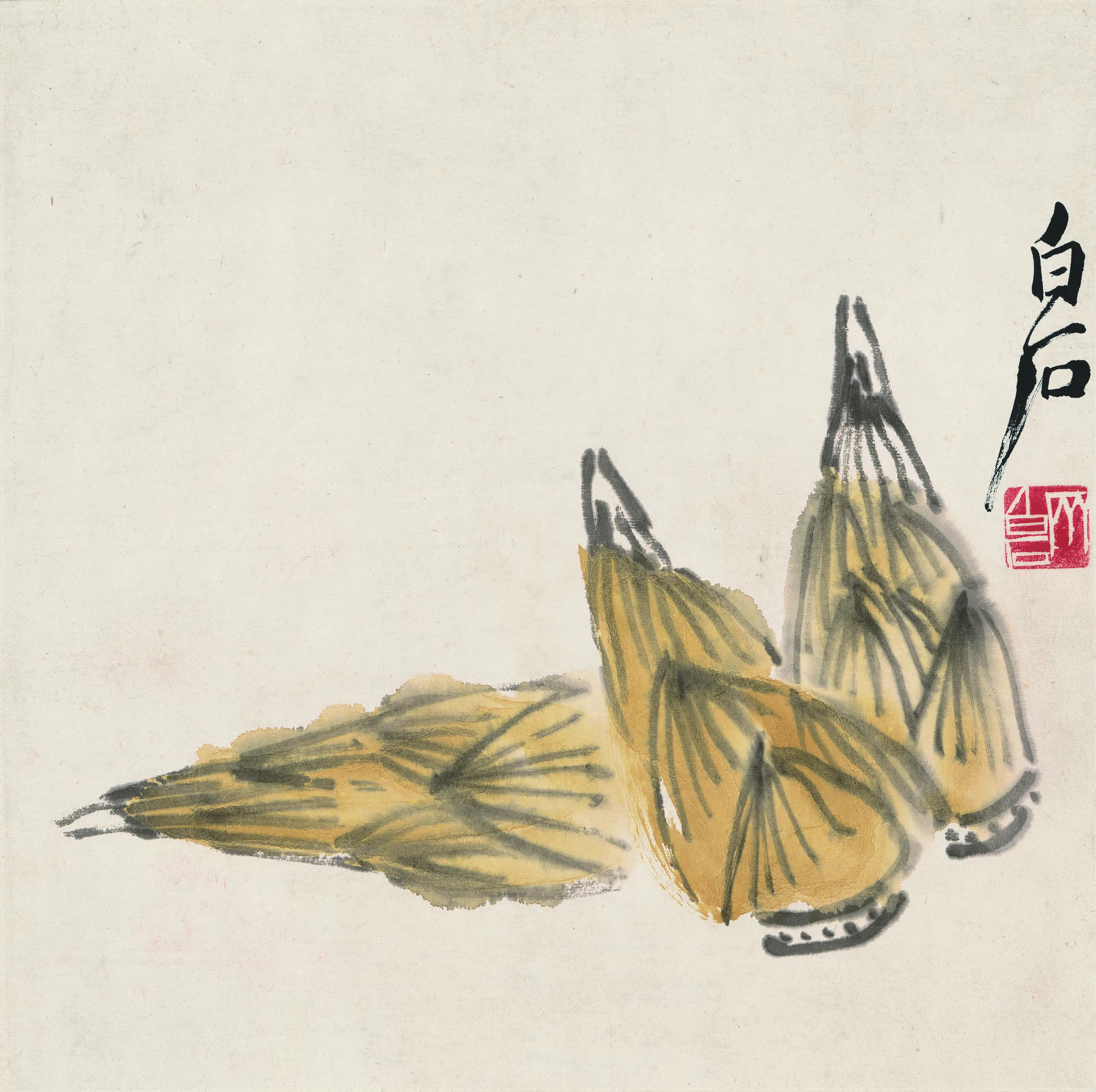 近现代【齐白石】《花果草虫册-竹笋图》