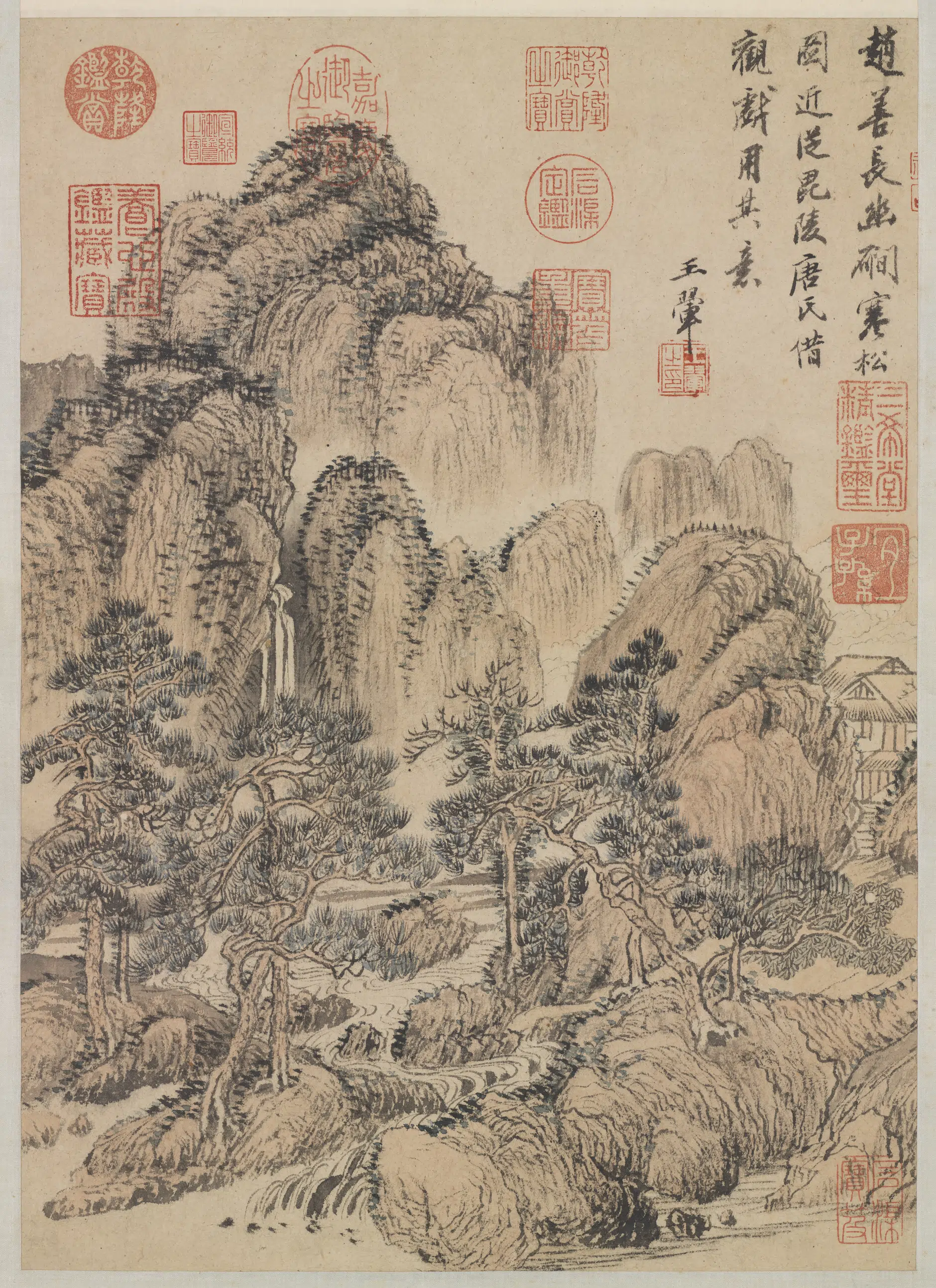 清代【王翚】《仿赵元幽磵寒松图轴》