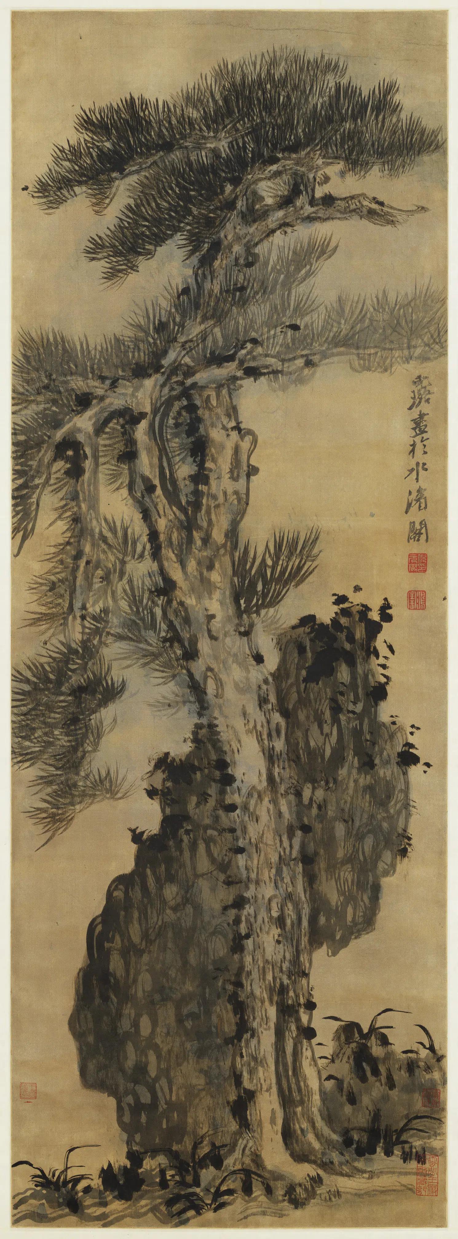 明朝【倪元璐】《松石图轴》