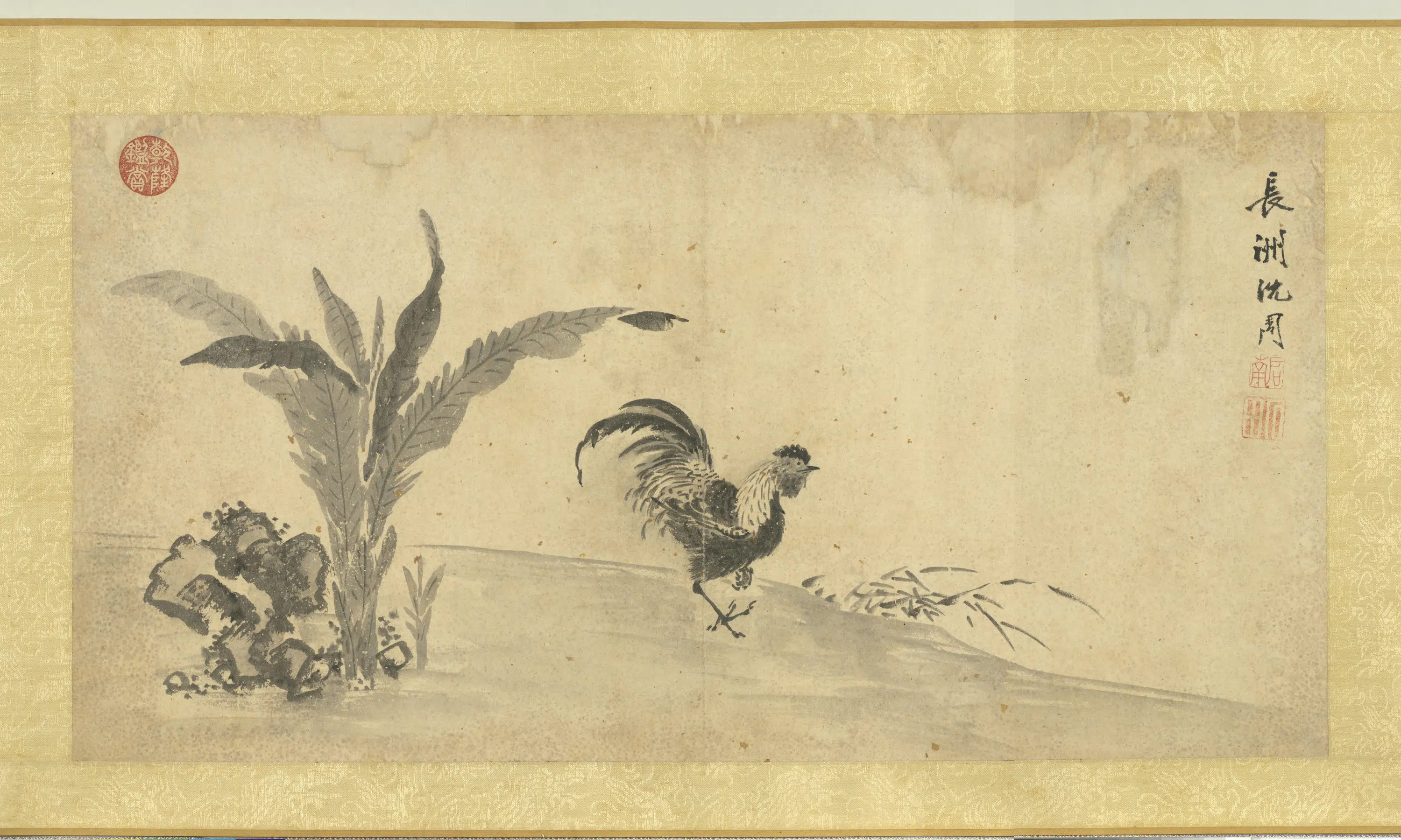 明朝【沈周】《法宋人笔意卷画鸡》