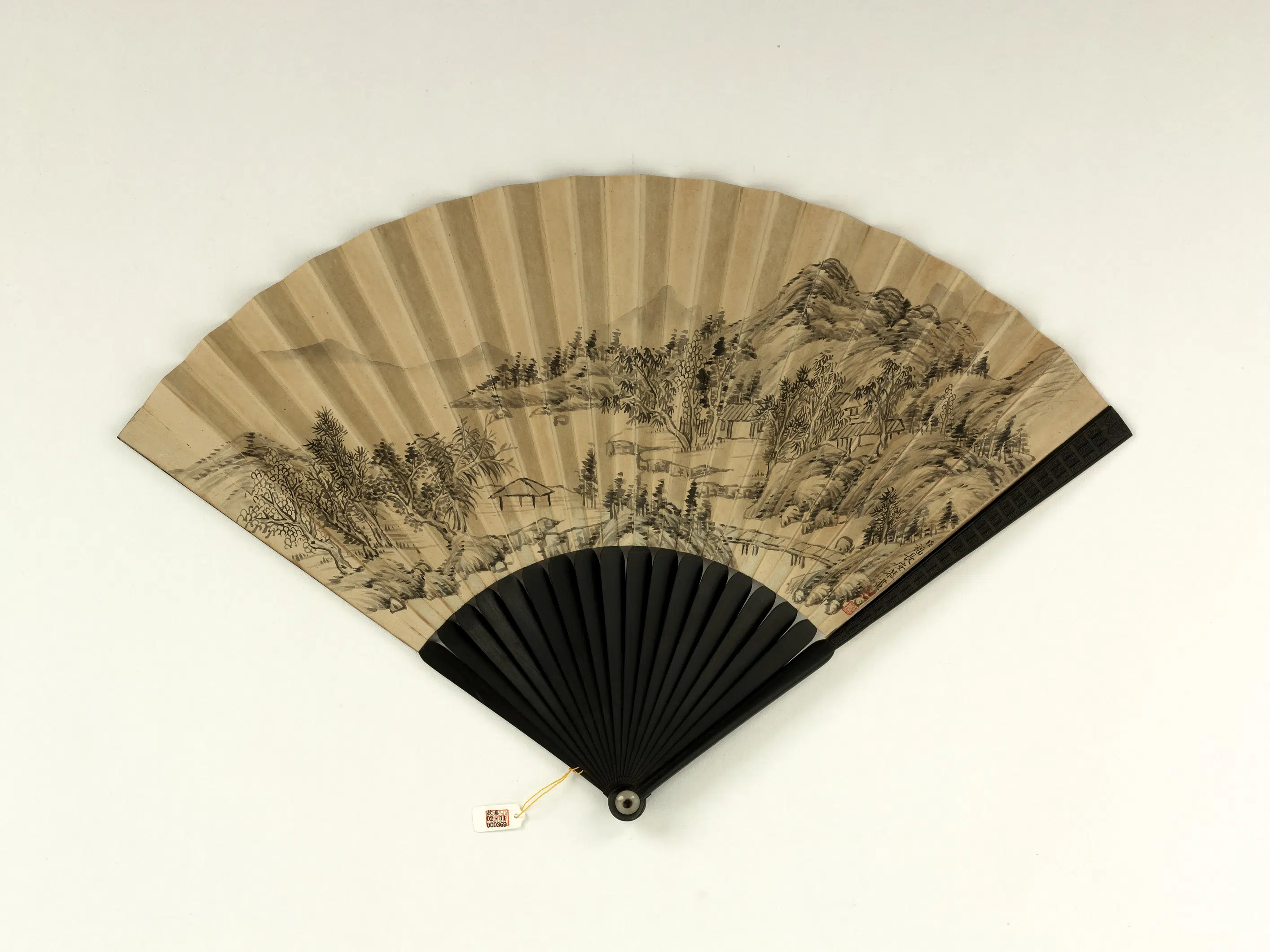 清代【爱新觉罗颙(永)琰-嘉庆仁宗皇帝】《永琰书乾隆御制题画诗五首福长安画山水-成扇》
