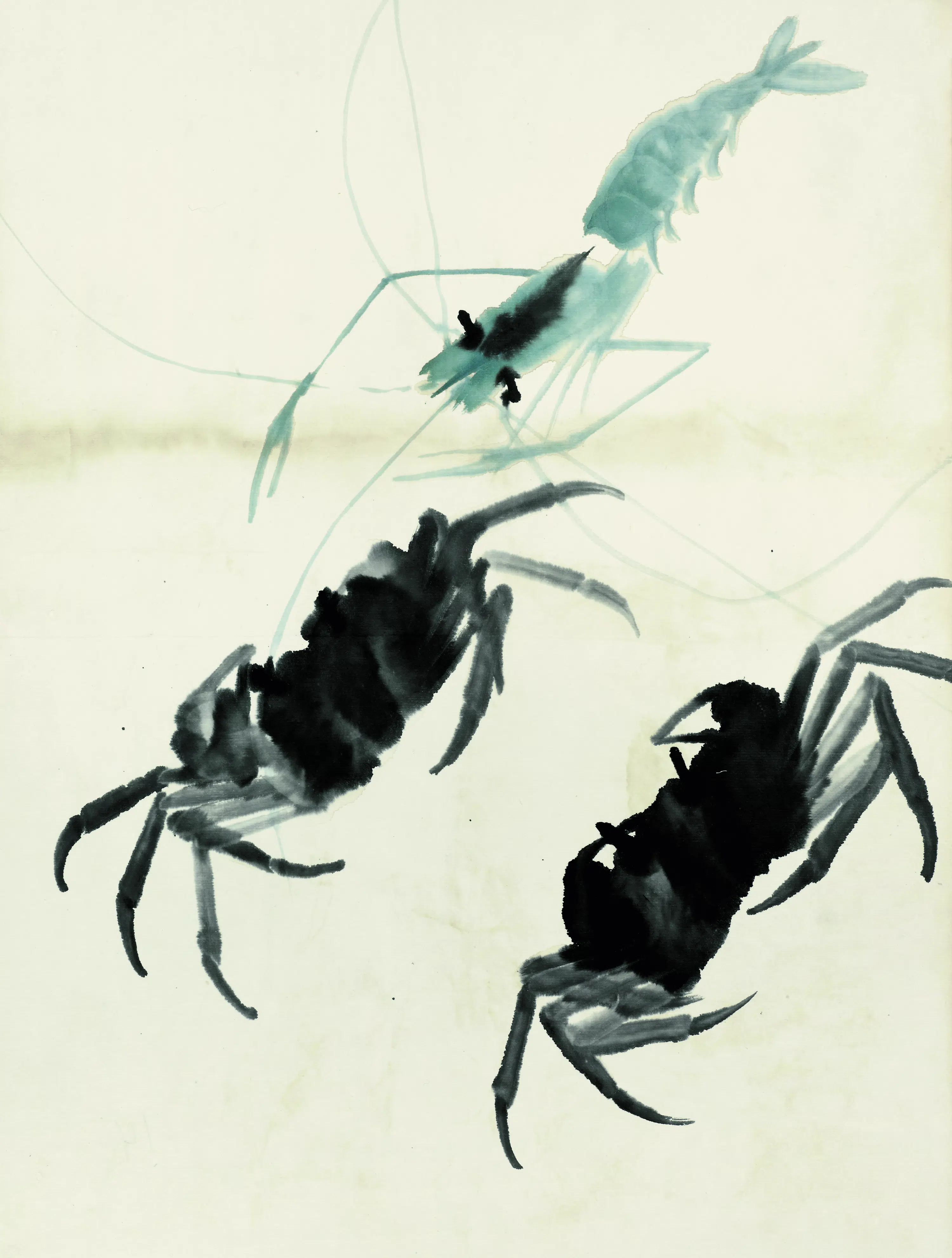近现代【齐白石】《鱼虾册页青虾双墨蟹》