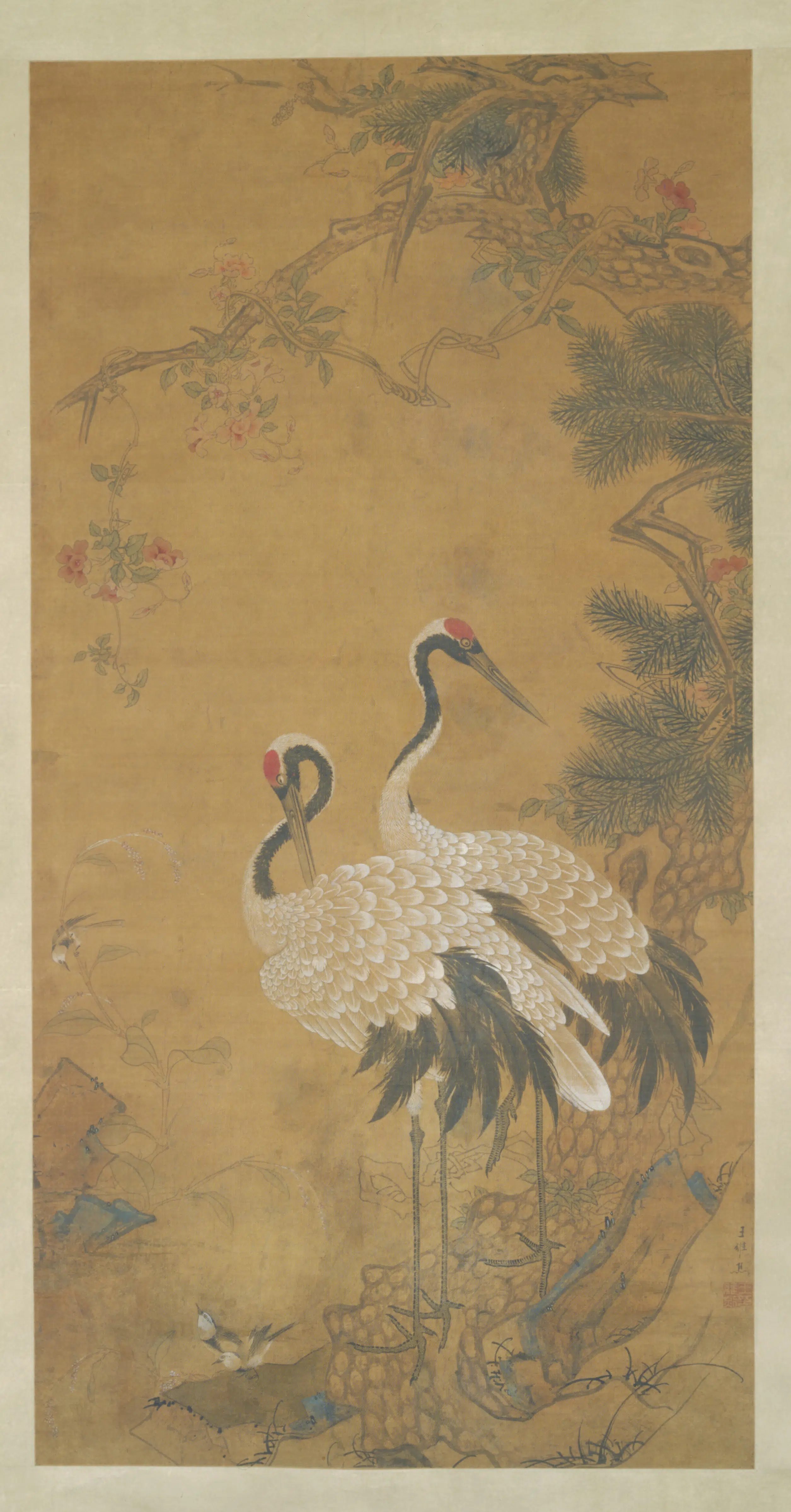 隋唐【王维】《烈松鹤凌霄轴》