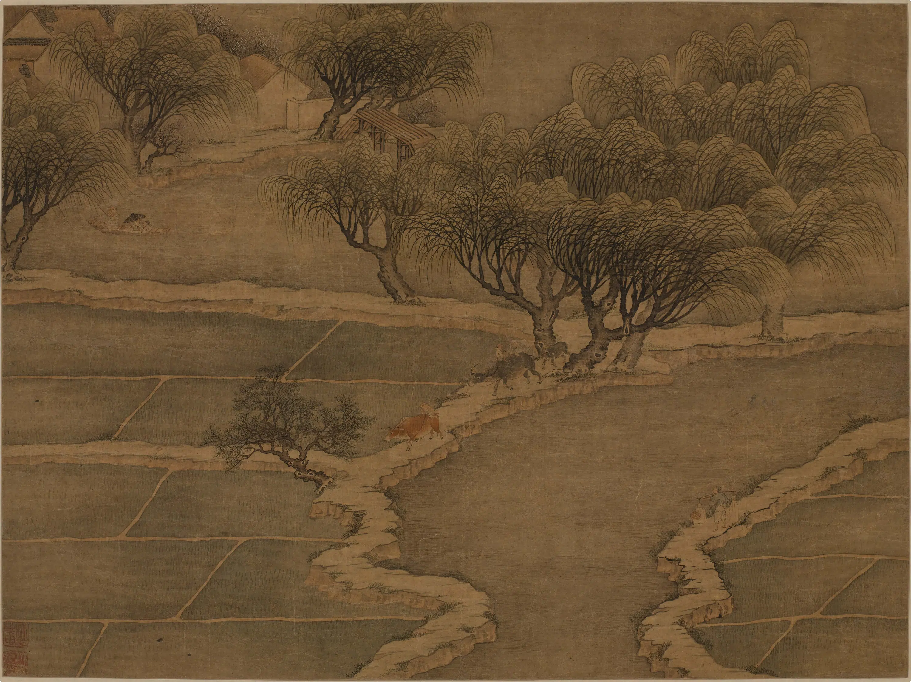 清代【佚名】《牧牛图轴》