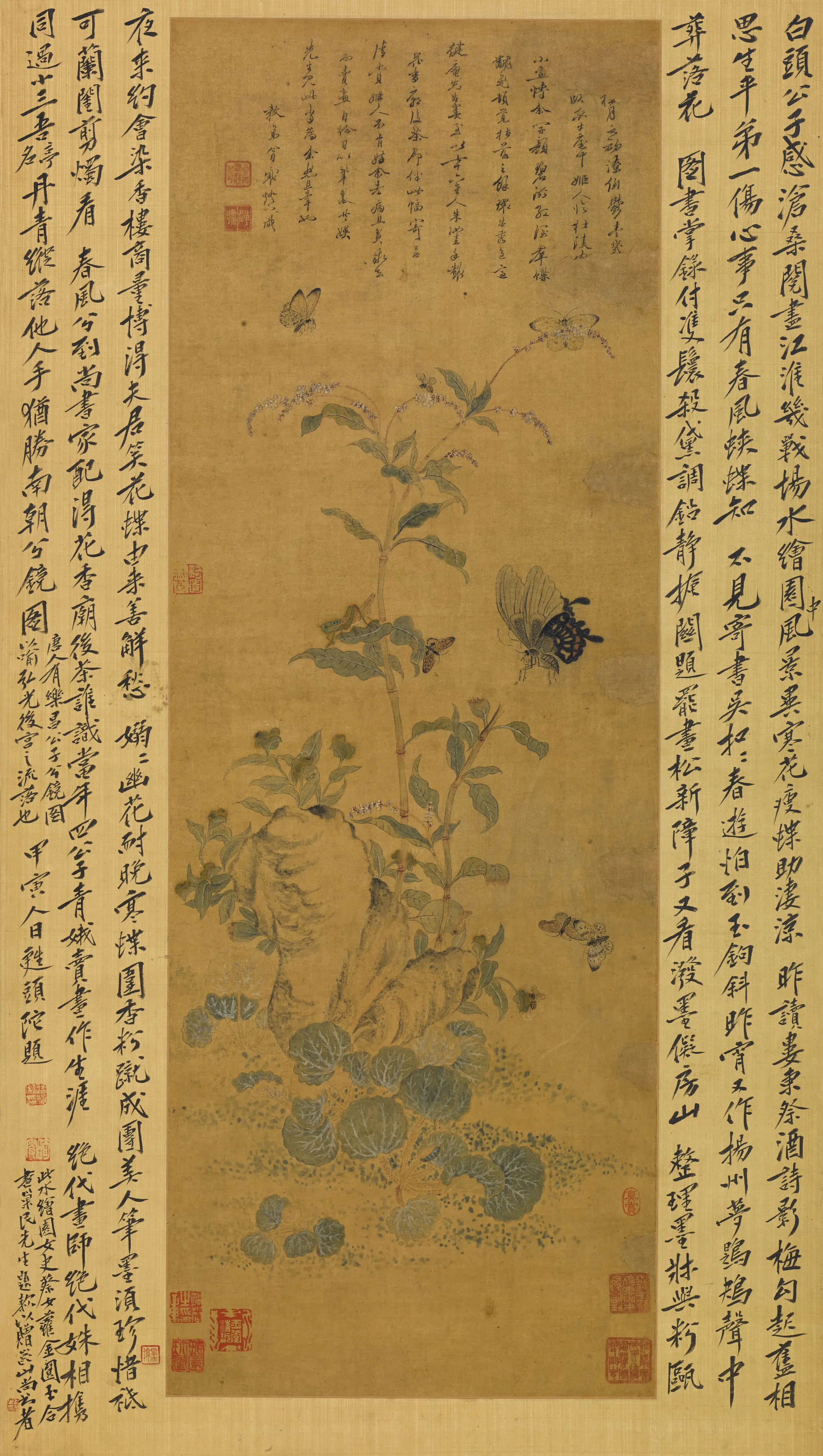 清代【蔡含】《金玥秋蓼蛱蝶图轴》
