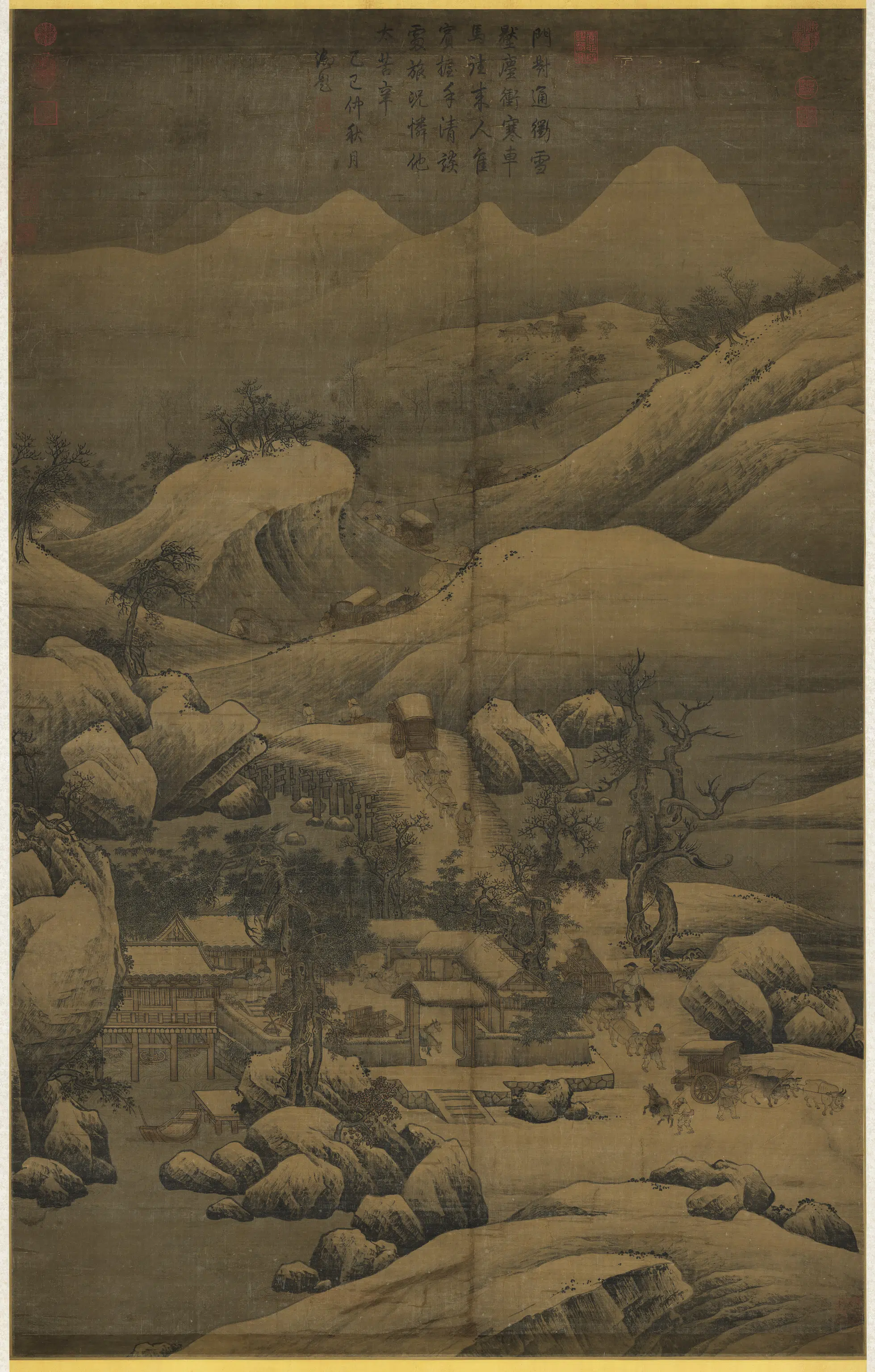 宋代《宋人雪栈牛车图轴》