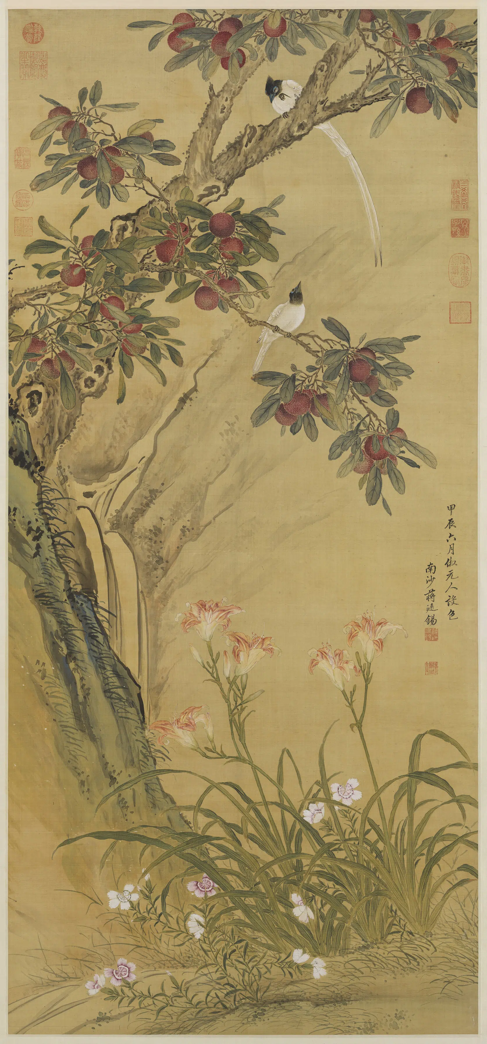 清代【蒋廷锡】《画杨梅练雀图轴》