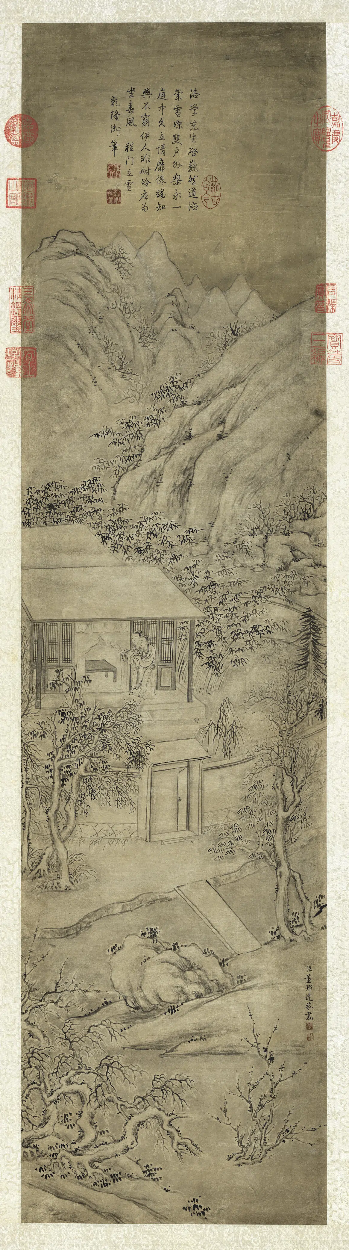清代【董邦达】《雪景人物即事御题图轴》