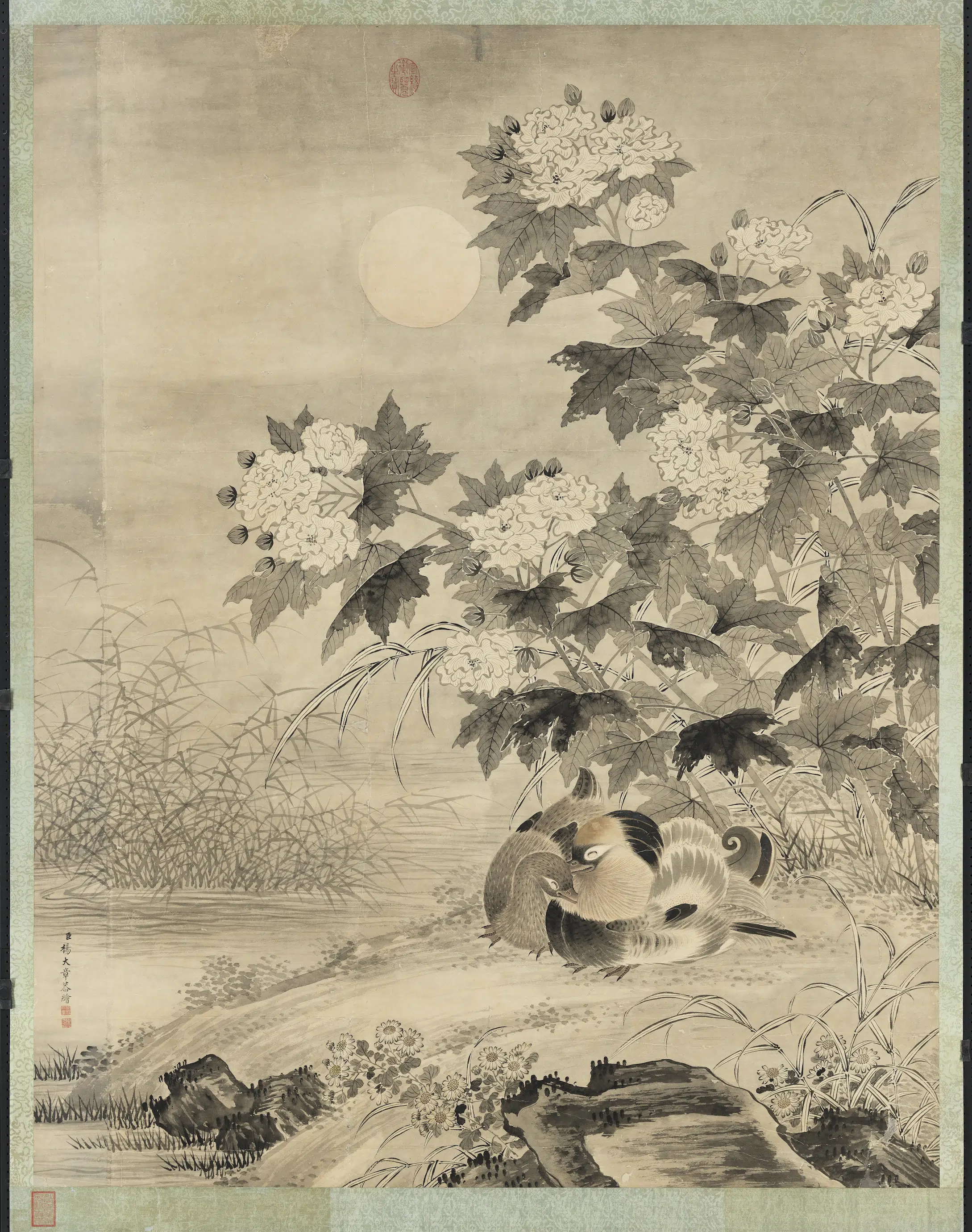 清代【杨大章】《画秋渚眠禽图轴》